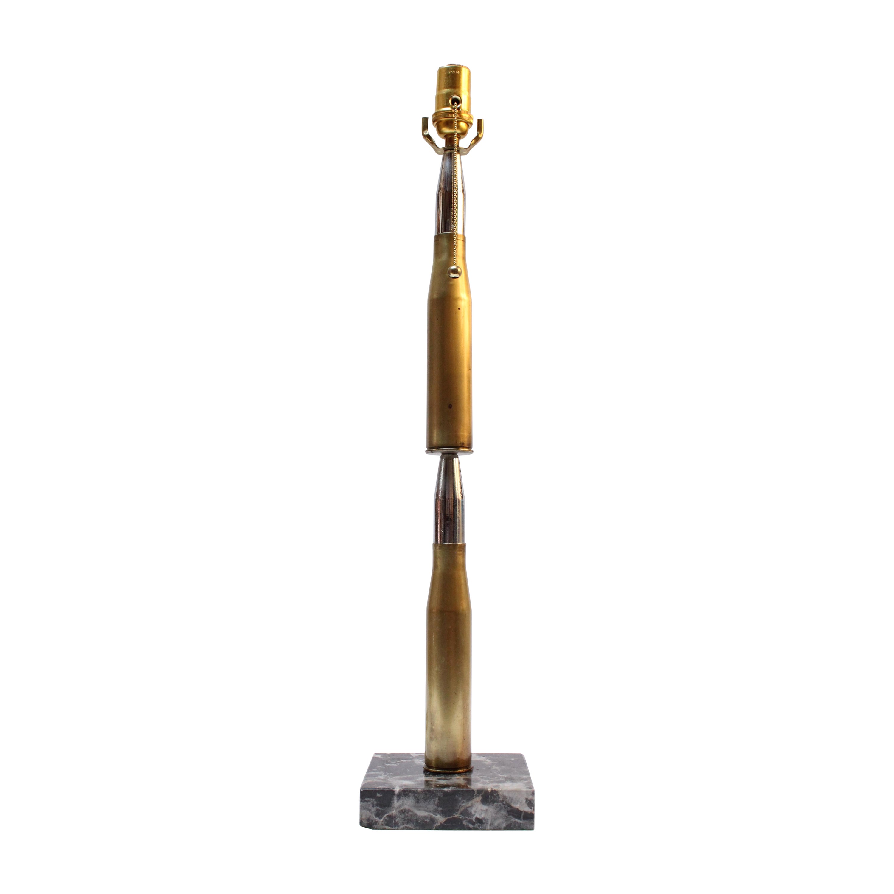 Antique Brass Artillery Double Shell Trench Art Table Lamp on Black Marble Base
