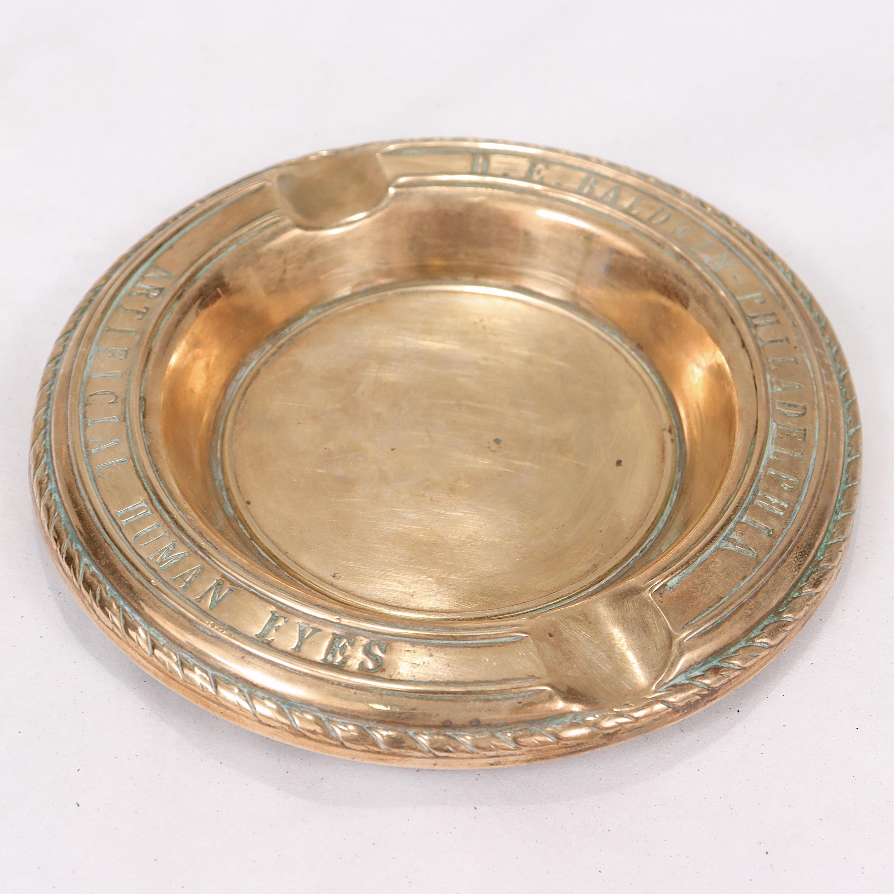 Antique Brass Ashtray Advertising a Philadelphia Dealer in Artificial Human Eyes For Sale 2