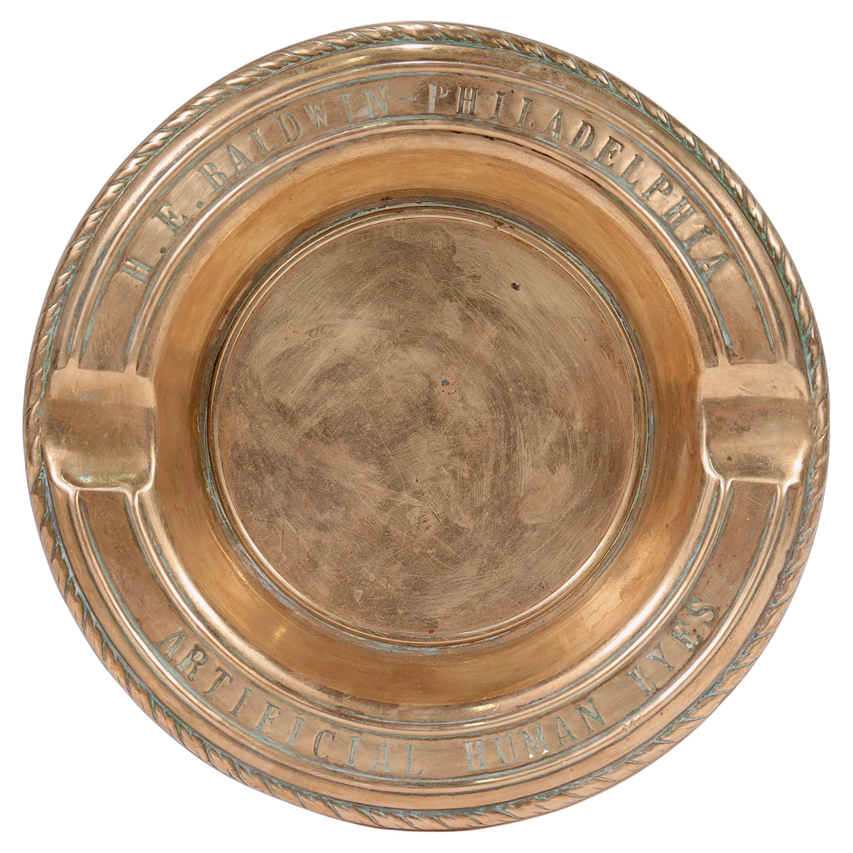 Antique Brass Ashtray Advertising a Philadelphia Dealer in Artificial Human Eyes For Sale