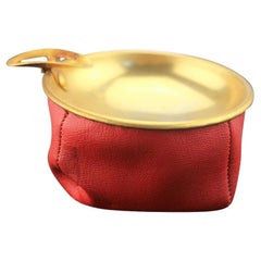 Antique Brass Ashtray with Red Leather Case