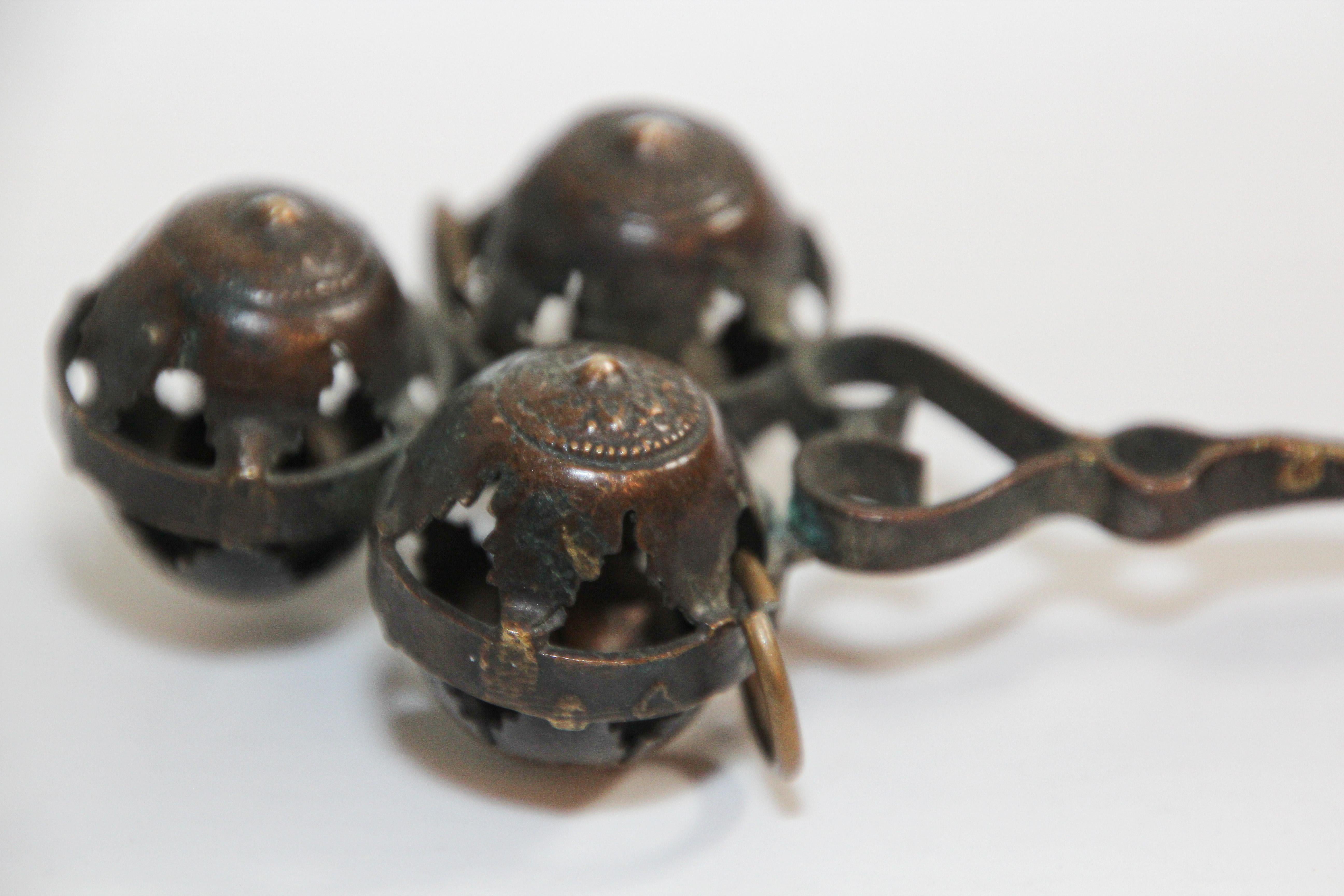 20th Century Antique Brass Baby Rattle Whistle Bell Dangles, India For Sale