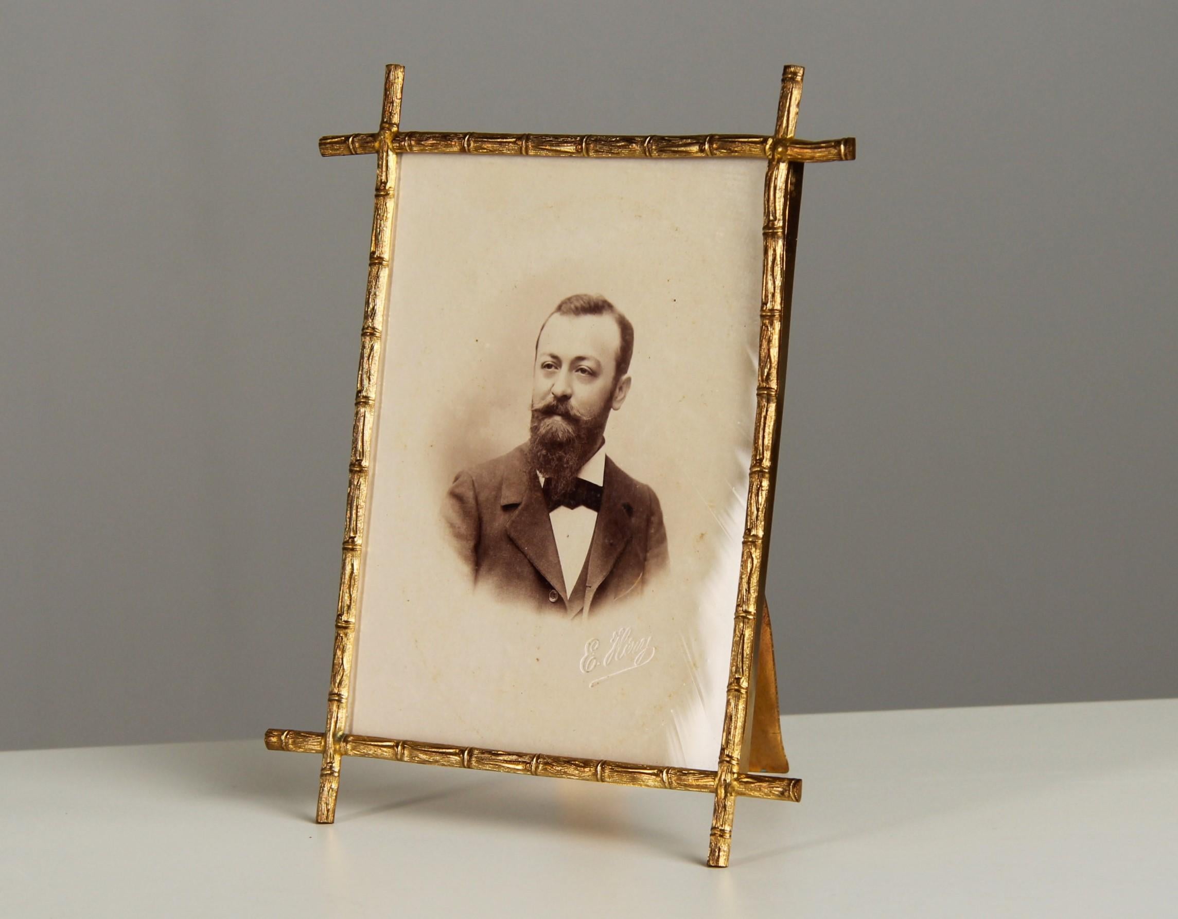 Beautiful picture frame from France, circa 1880s. Brass in a bamboo design.

French picture frames from the Victorian era are an expression of an epoch that was known for its decorative wealth and appreciation of art and craftsmanship. Their diverse