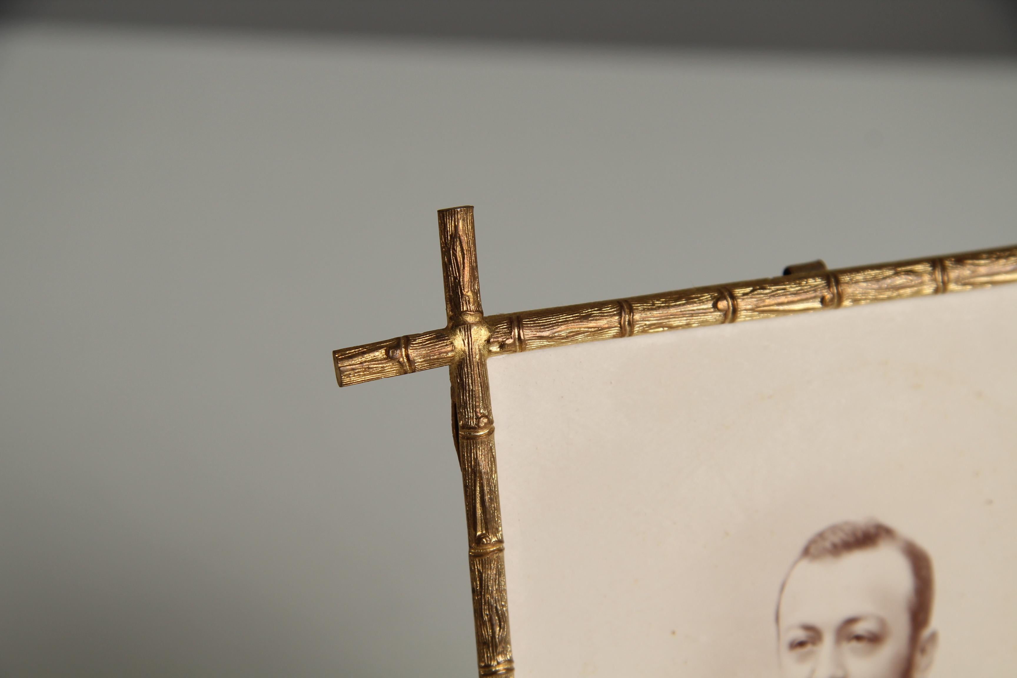 Victorian Antique Brass Bamboo Picture Frame, France, 1880s, 10 x 14 cm For Sale