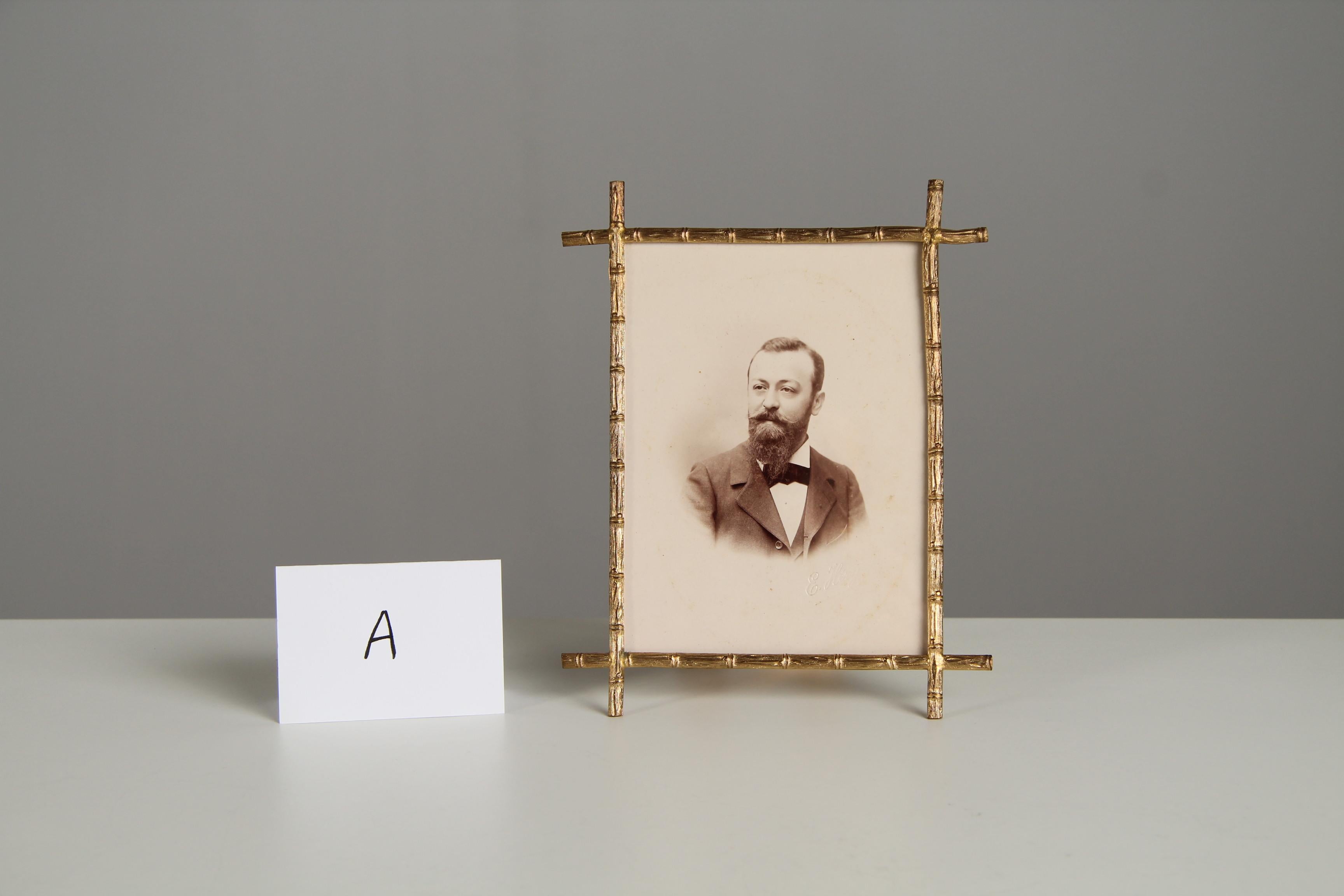 Antique Brass Bamboo Picture Frame, France, 1880s, 10 x 14 cm In Good Condition For Sale In Greven, DE