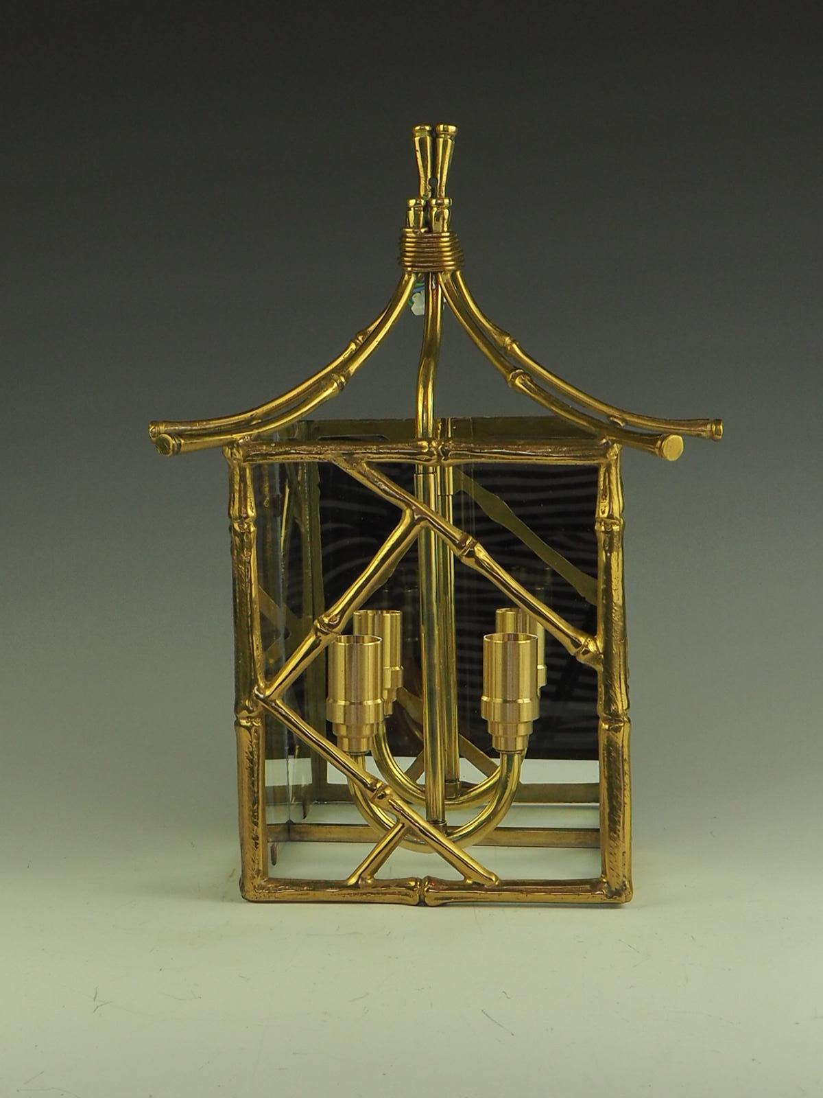 Art Deco 1930's French Maison Bagues Brass Faux Bamboo Wall Lantern
