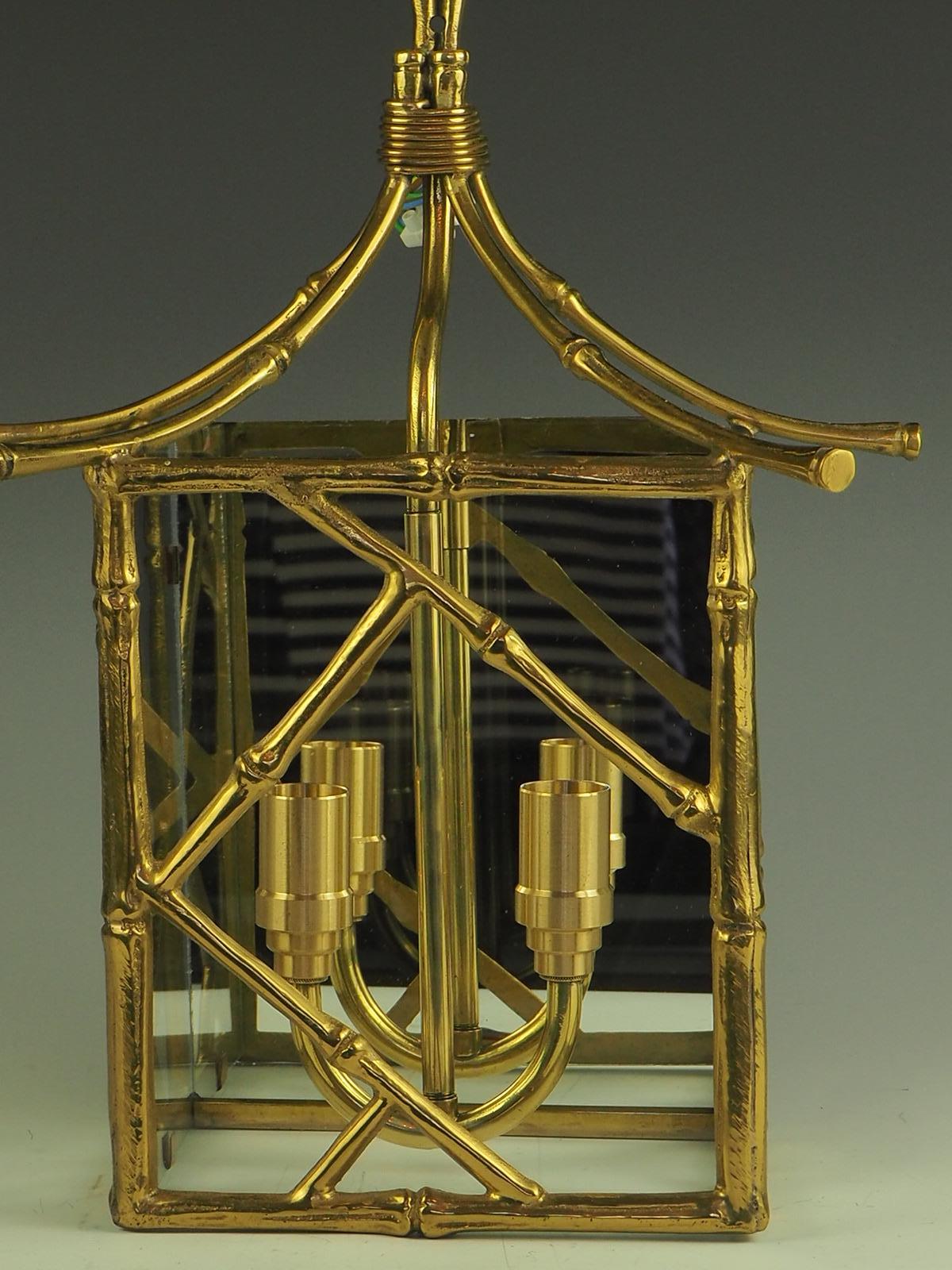 20th Century 1930's French Maison Bagues Brass Faux Bamboo Wall Lantern