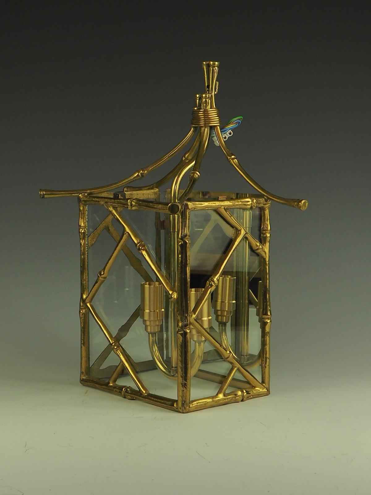 1930's French Maison Bagues Brass Faux Bamboo Wall Lantern 1
