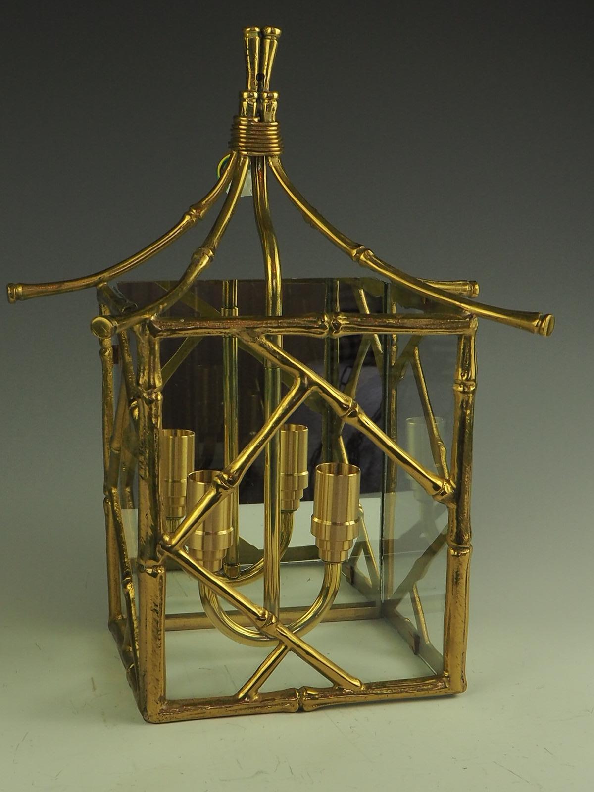 1930's French Maison Bagues Brass Faux Bamboo Wall Lantern 2