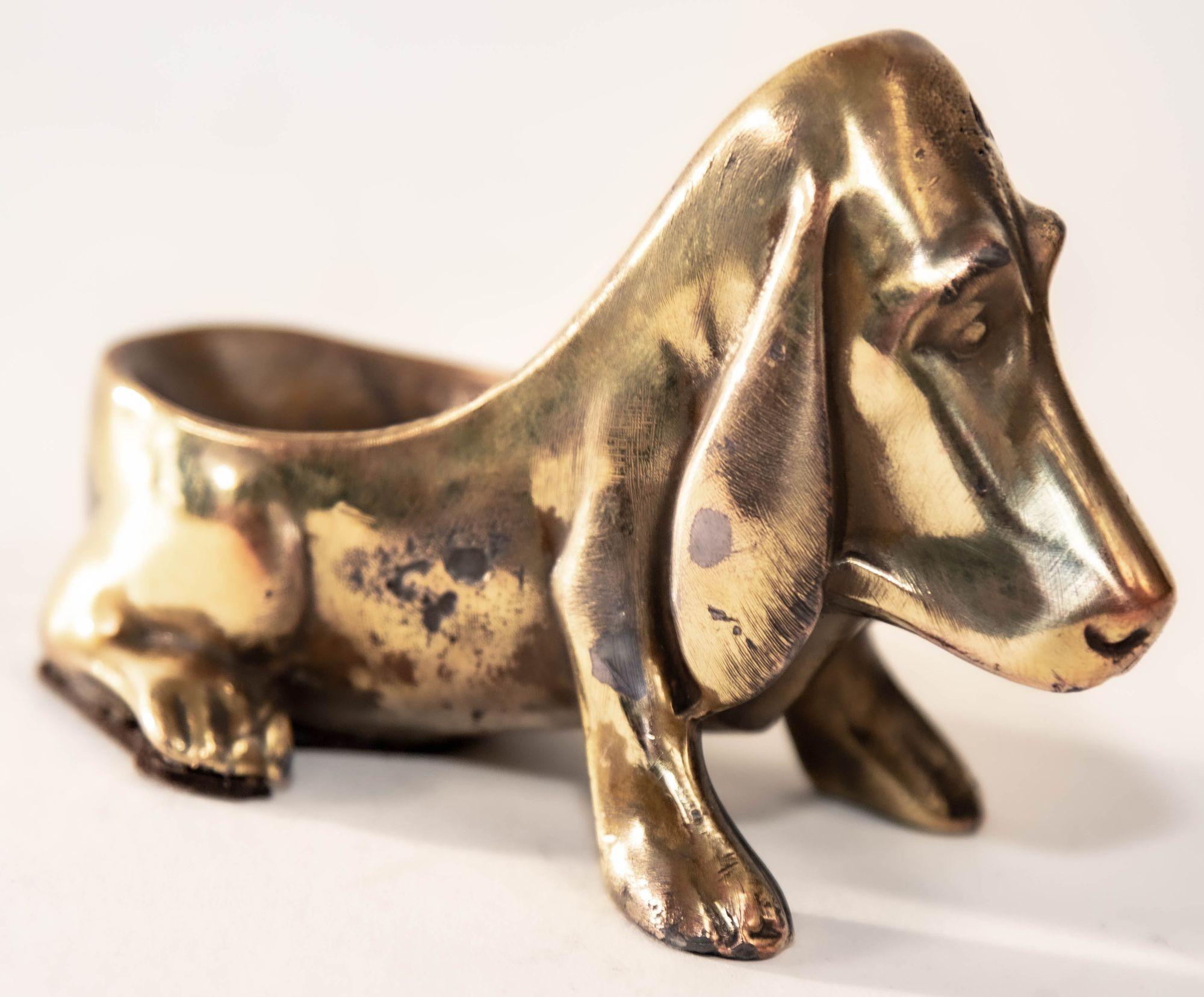 20th Century Antique Brass Basset Dog Pipe Holder