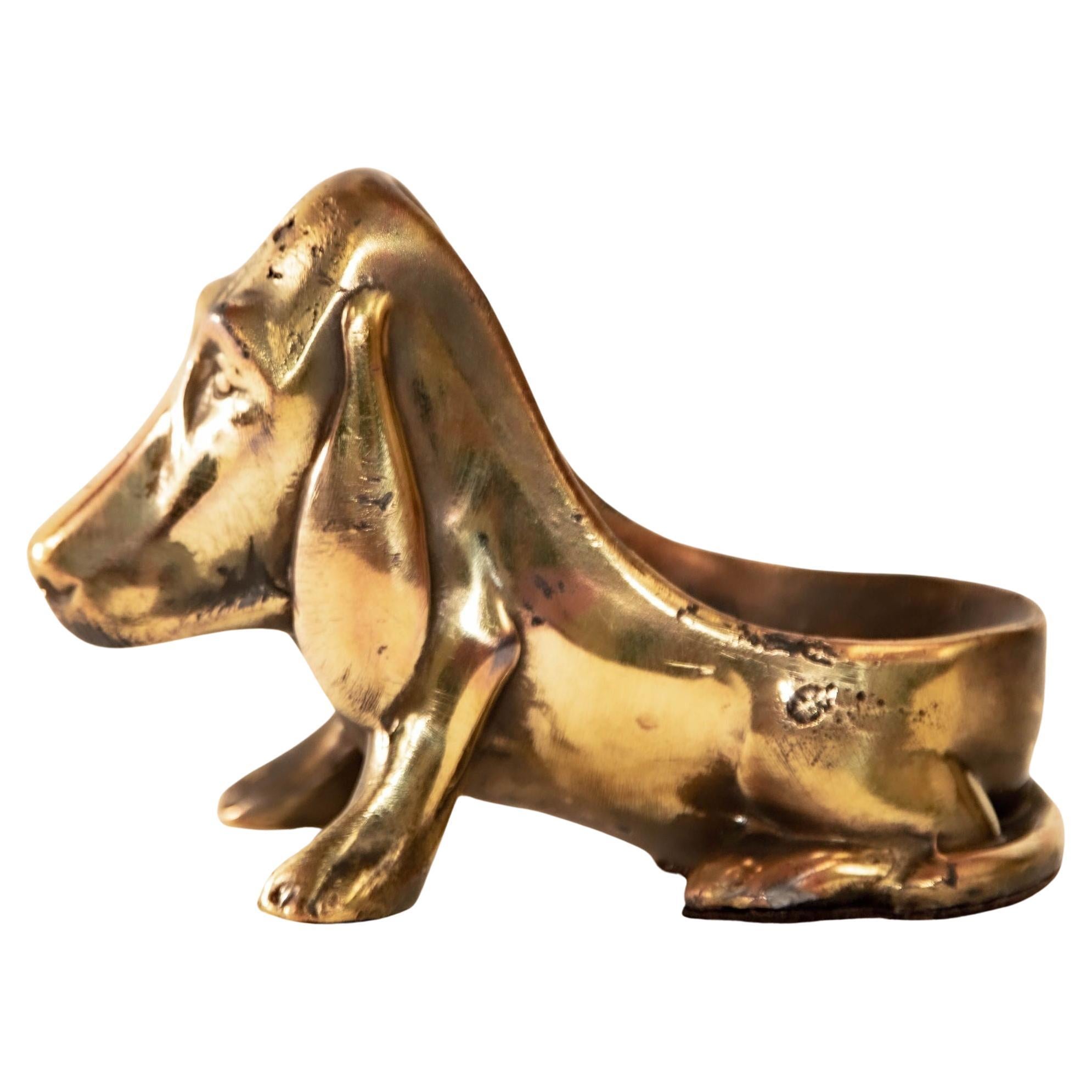 Antique Brass Basset Dog Pipe Holder