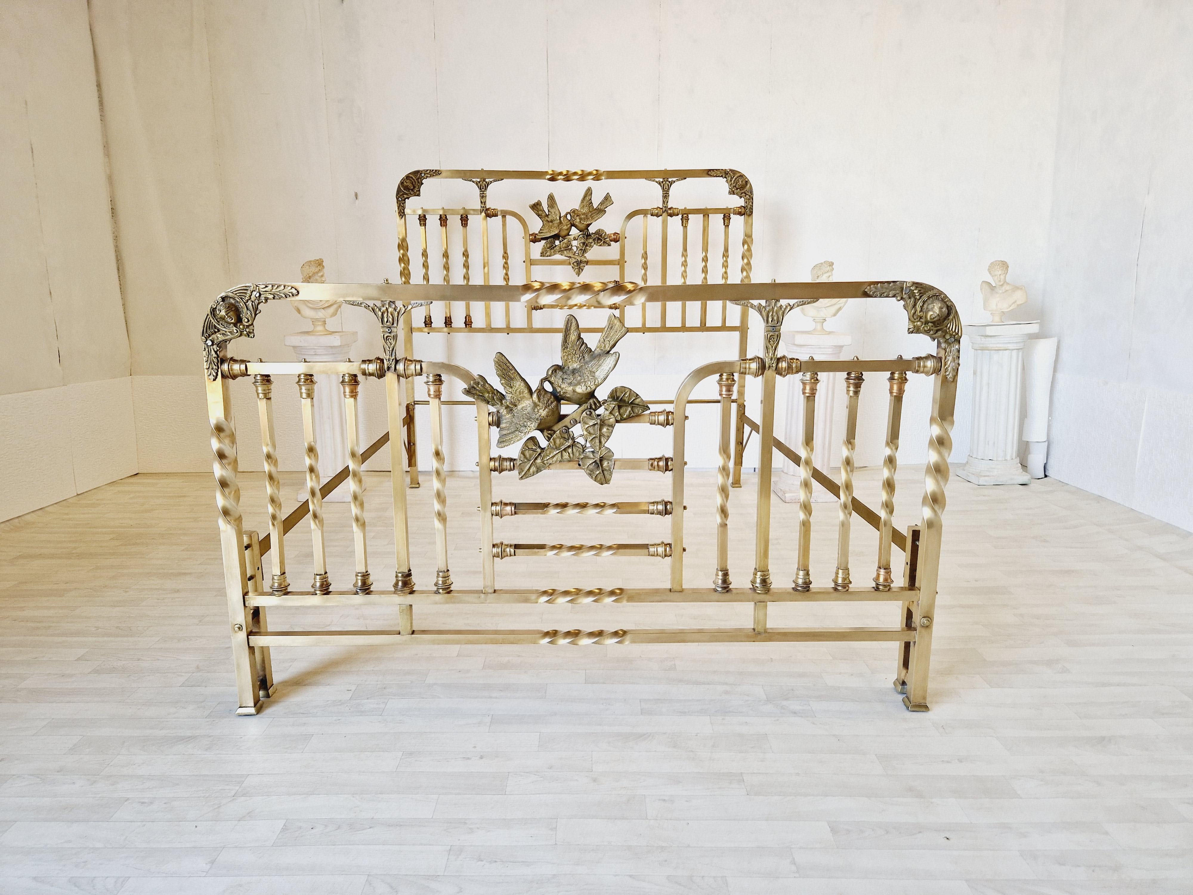 Antique Brass Bed Italian Art Nouveau Period Bronze Eros For Sale 13