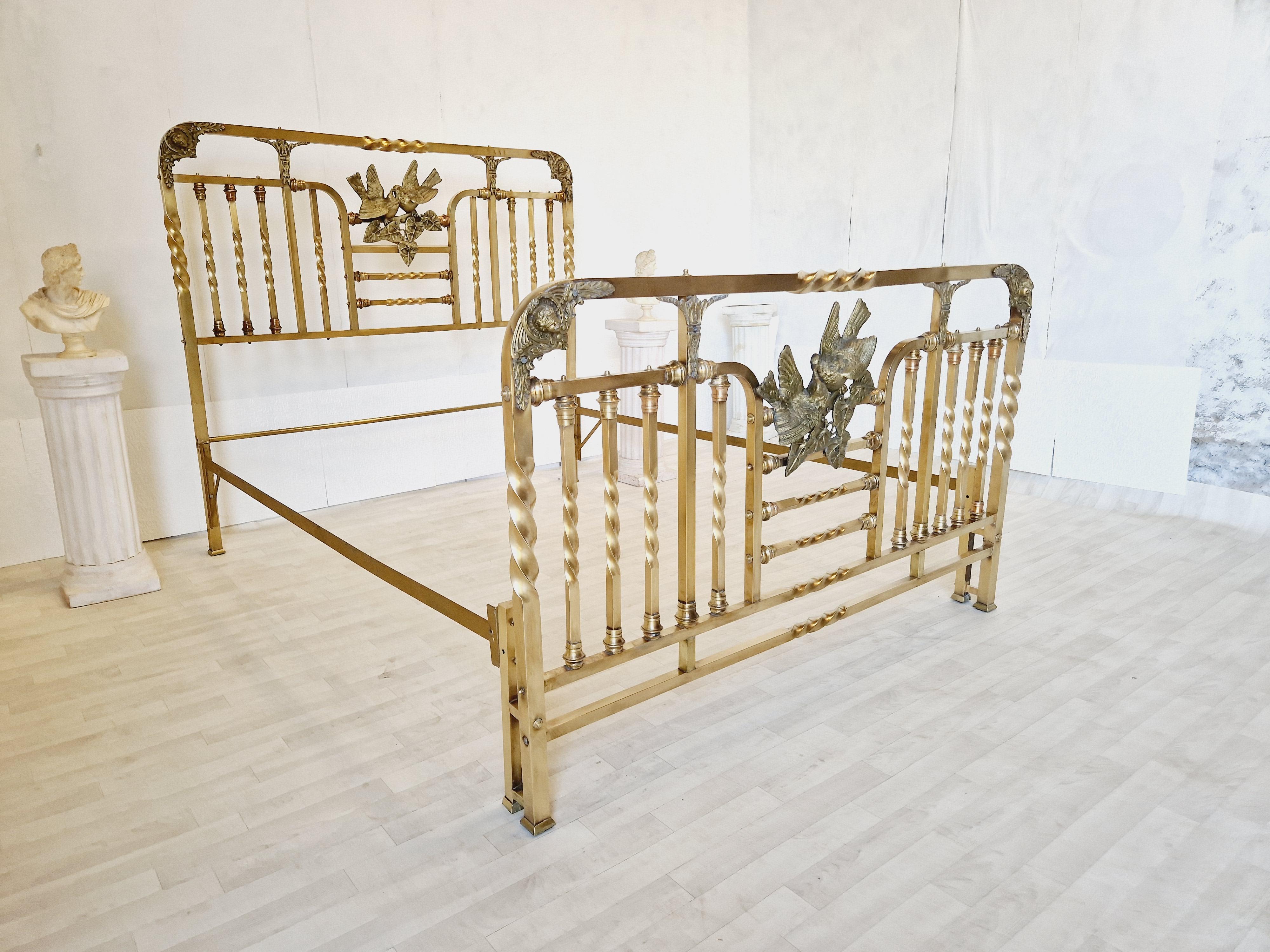 Antique Brass Bed Italian Art Nouveau Period Bronze Eros For Sale 14