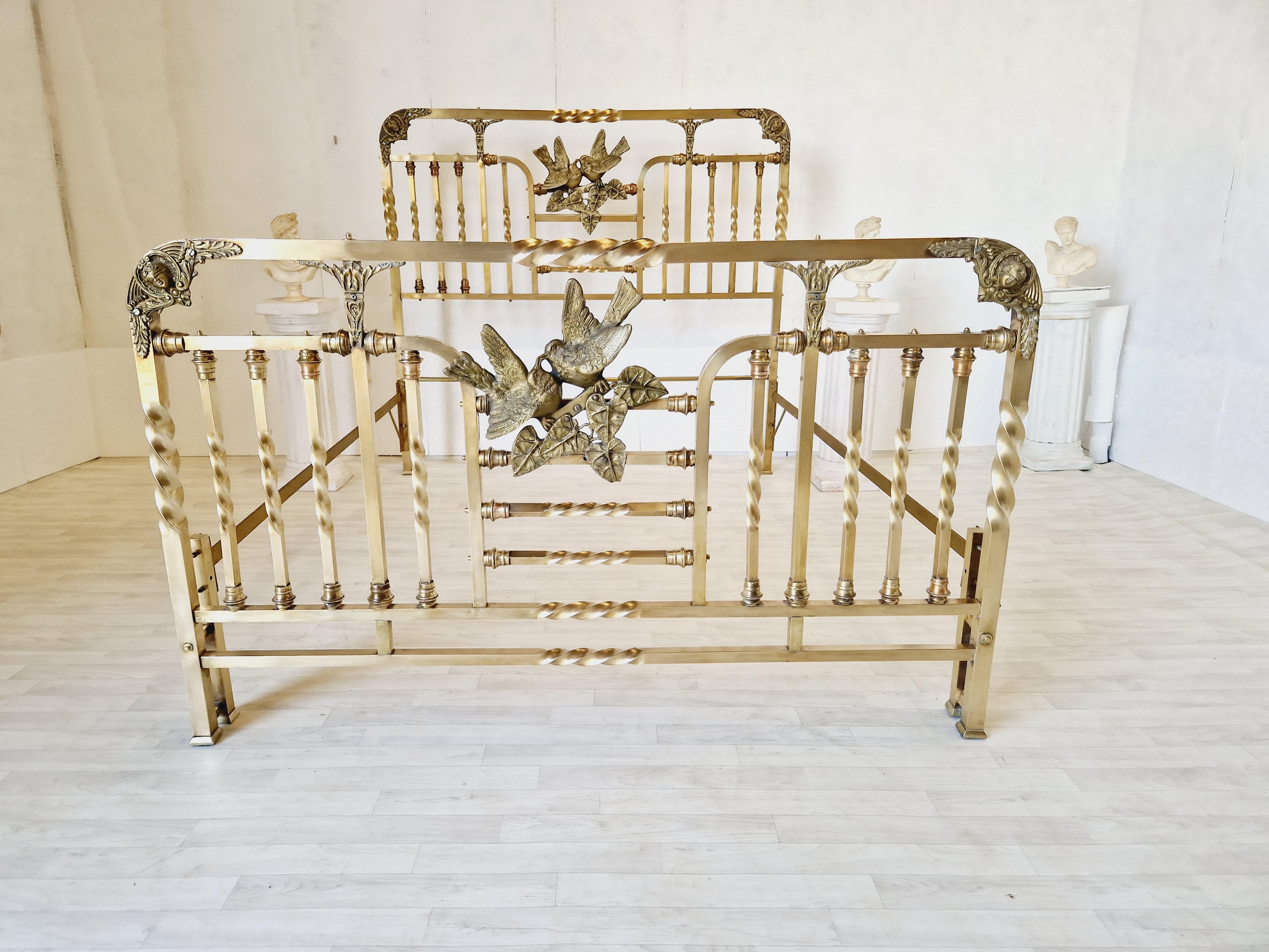 Antique Brass Bed Italian Art Nouveau Period Bronze Eros For Sale 2