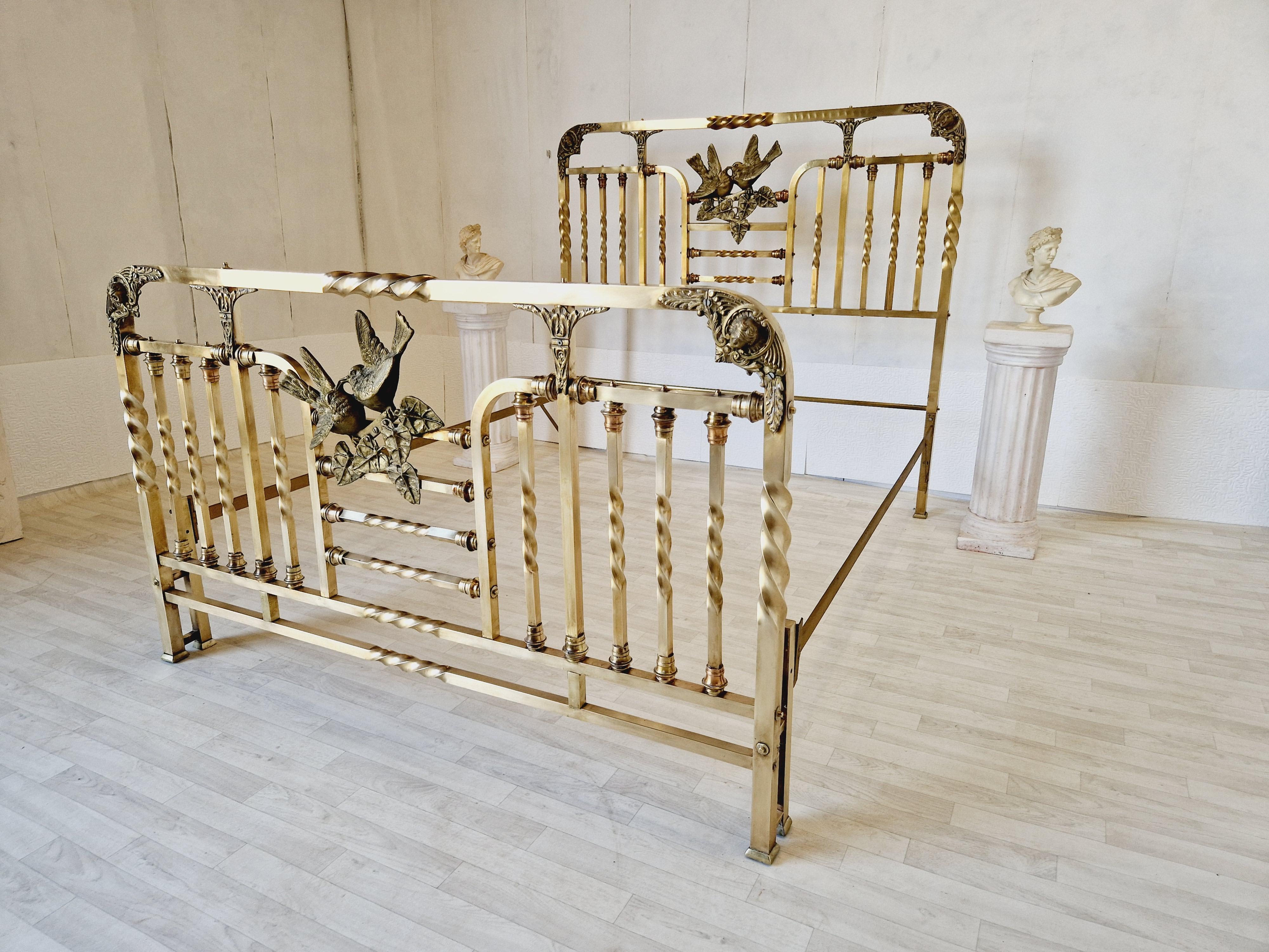 Antique Brass Bed Italian Art Nouveau Period Bronze Eros For Sale 3
