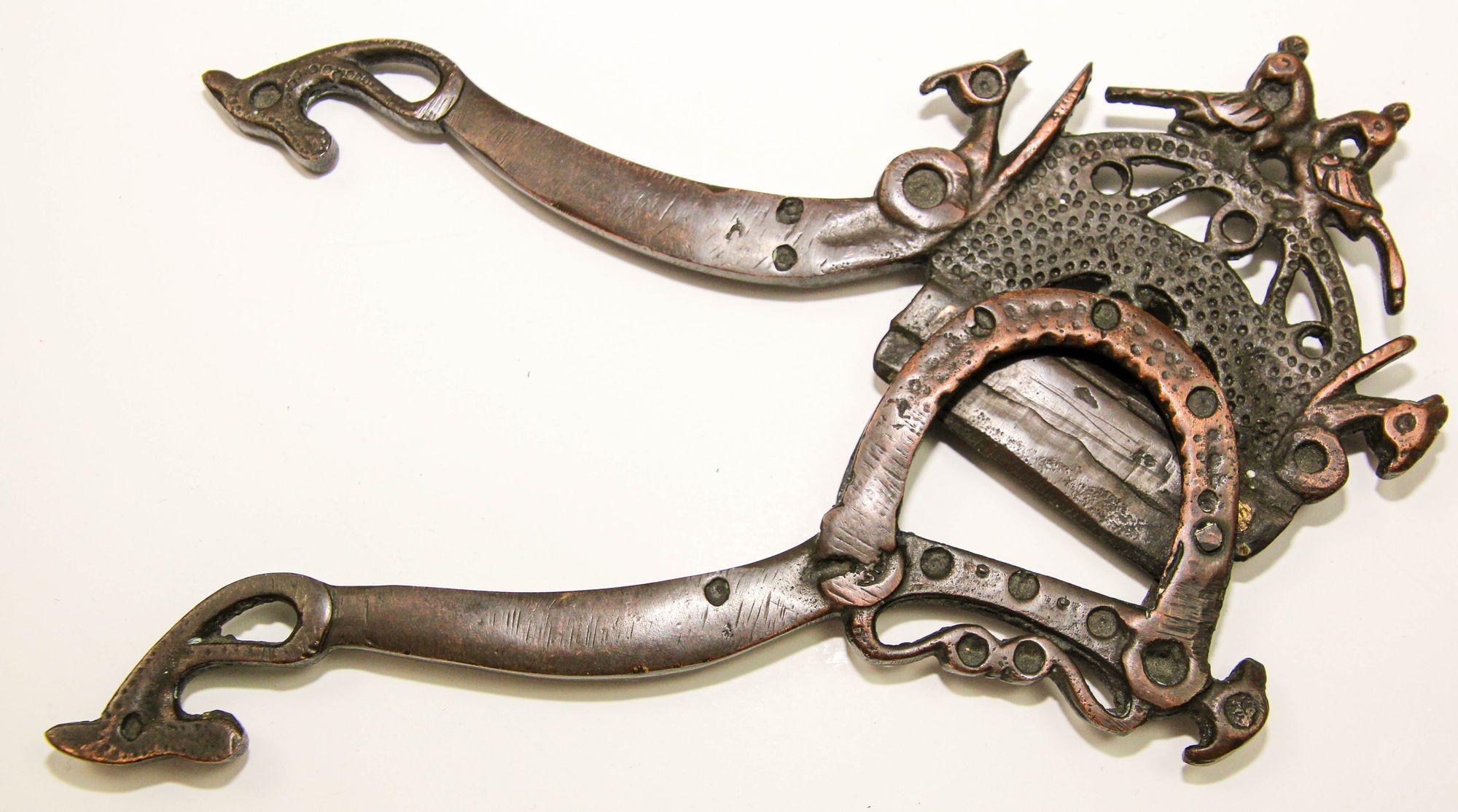 Hand-Carved Antique Brass Betel Nut Cutter from India Collectible Asian Artifact For Sale