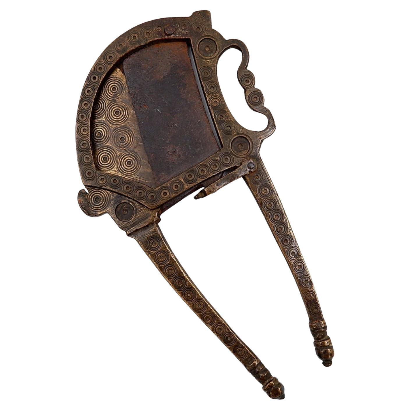 Antique Brass Betel Nut Cutter with chiseled decoration - India 19th