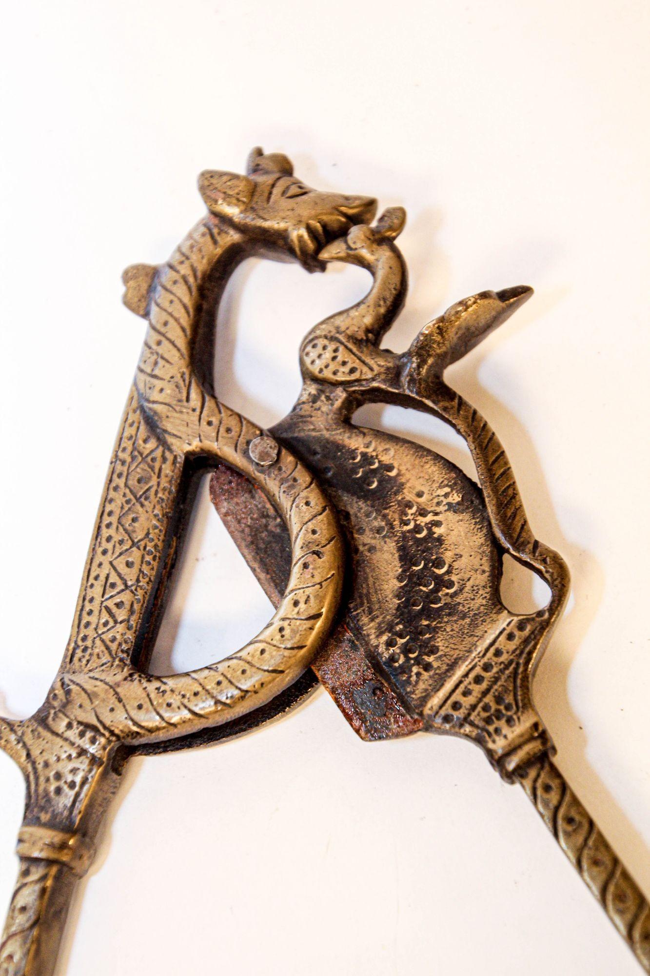 19th Century Antique Brass Betel Nut Cutters with Dragon Motif from India Areca nut Cutter For Sale