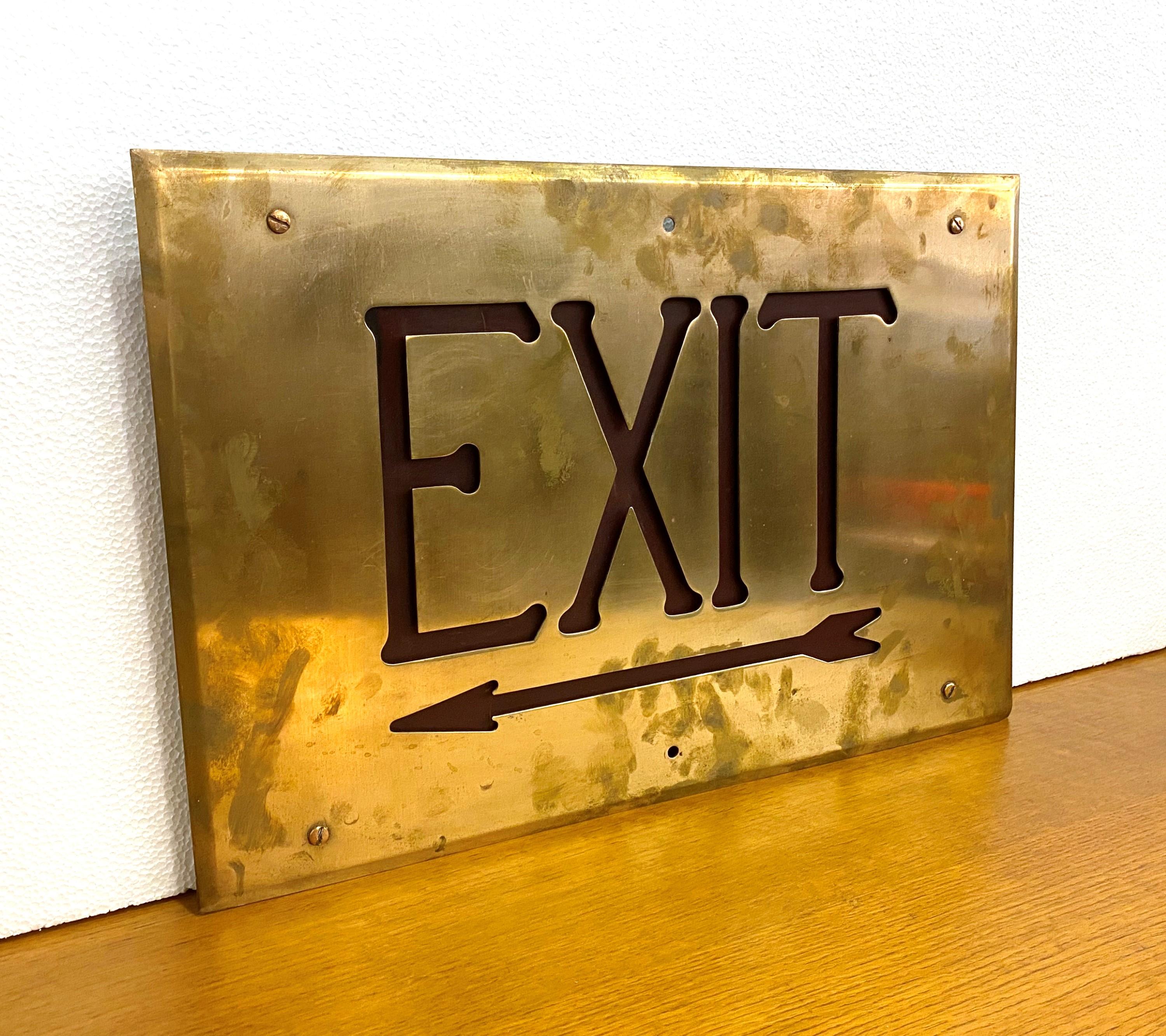 American Antique Brass Beveled Border Exit Faceplate Sign For Sale