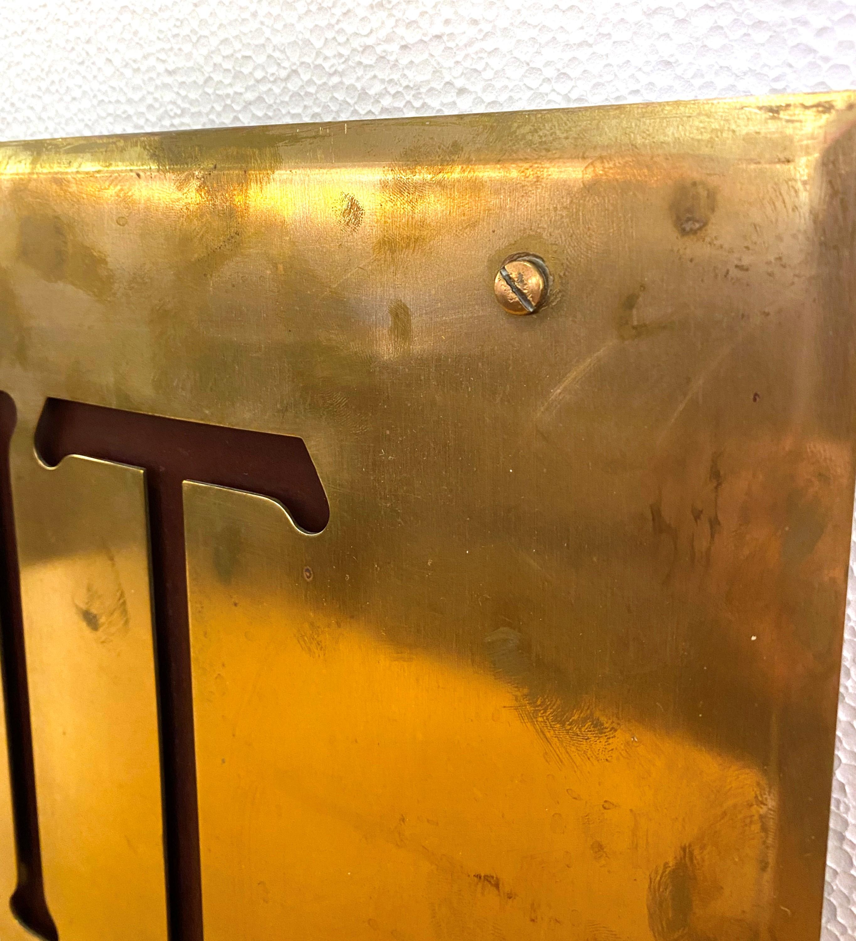 Antique Brass Beveled Border Exit Faceplate Sign For Sale 2