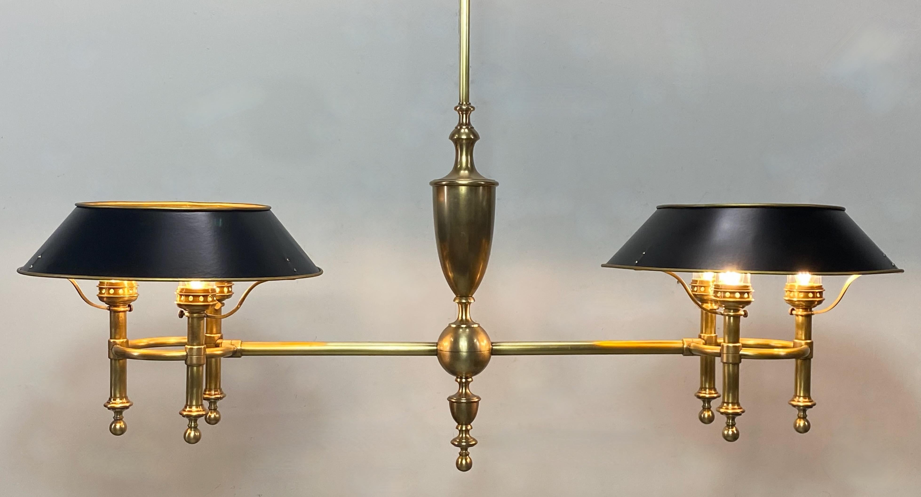 Antique Brass Billiard Pool Table / Kitchen Island Ceiling Light Fixture In Good Condition In San Francisco, CA