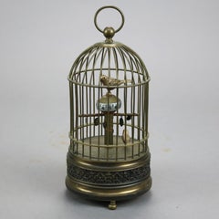 Antique Brass Bird Cage Desk Clock Circa 1910