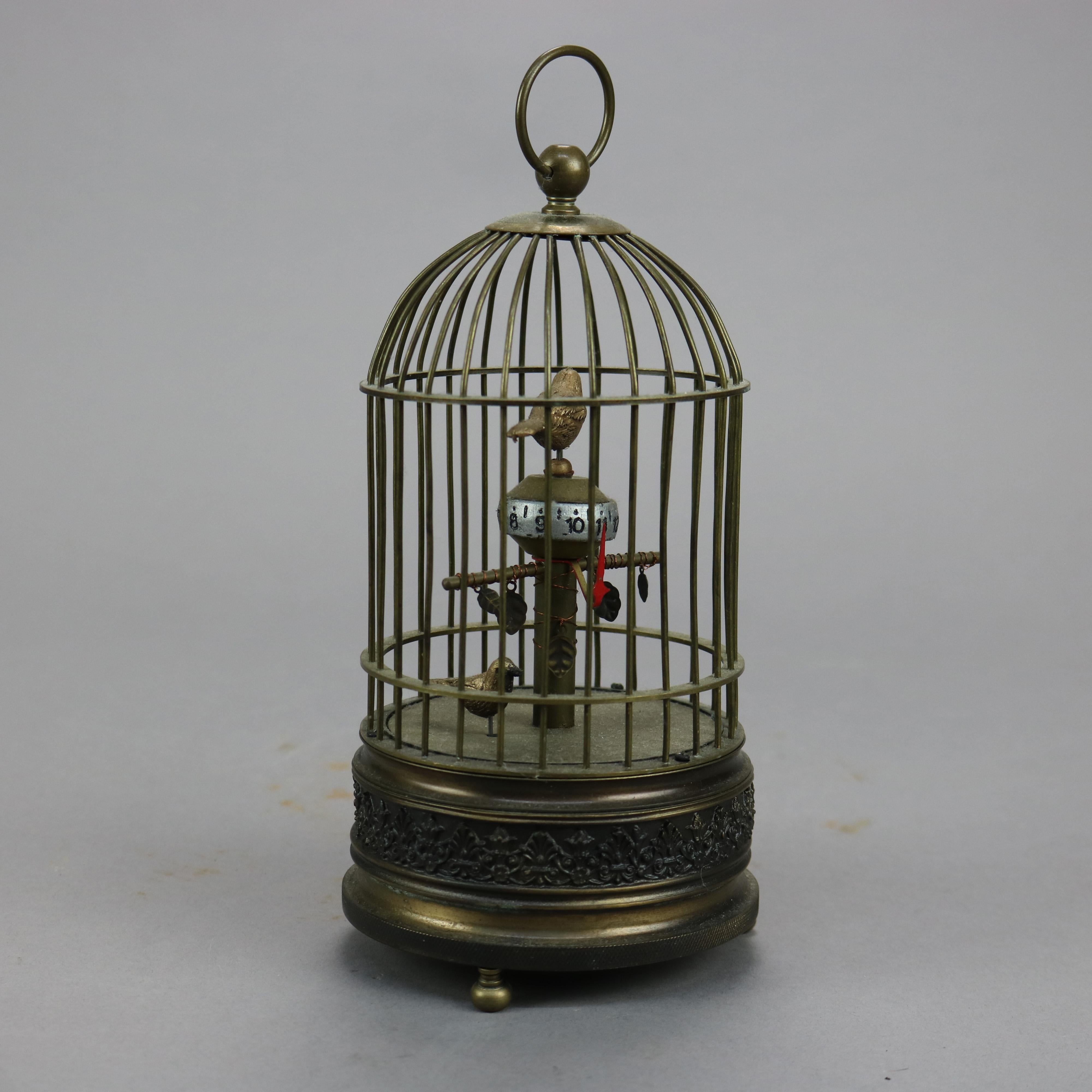 Antike antike Messing Vogelkäfig-Schreibtischuhr, um 1910 (20. Jahrhundert)