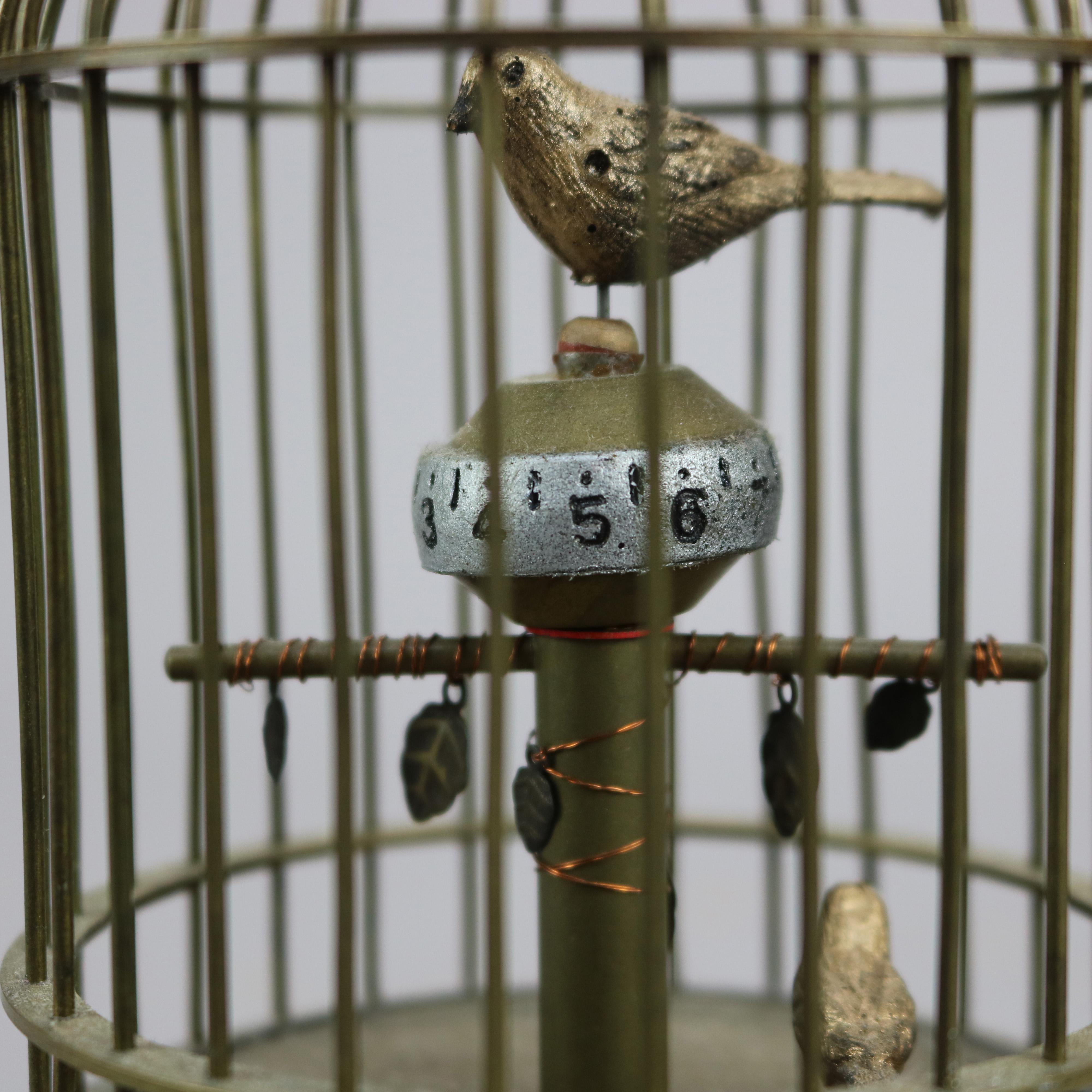 Antique Brass Bird Cage Desk Clock Circa 1910 In Good Condition In Big Flats, NY