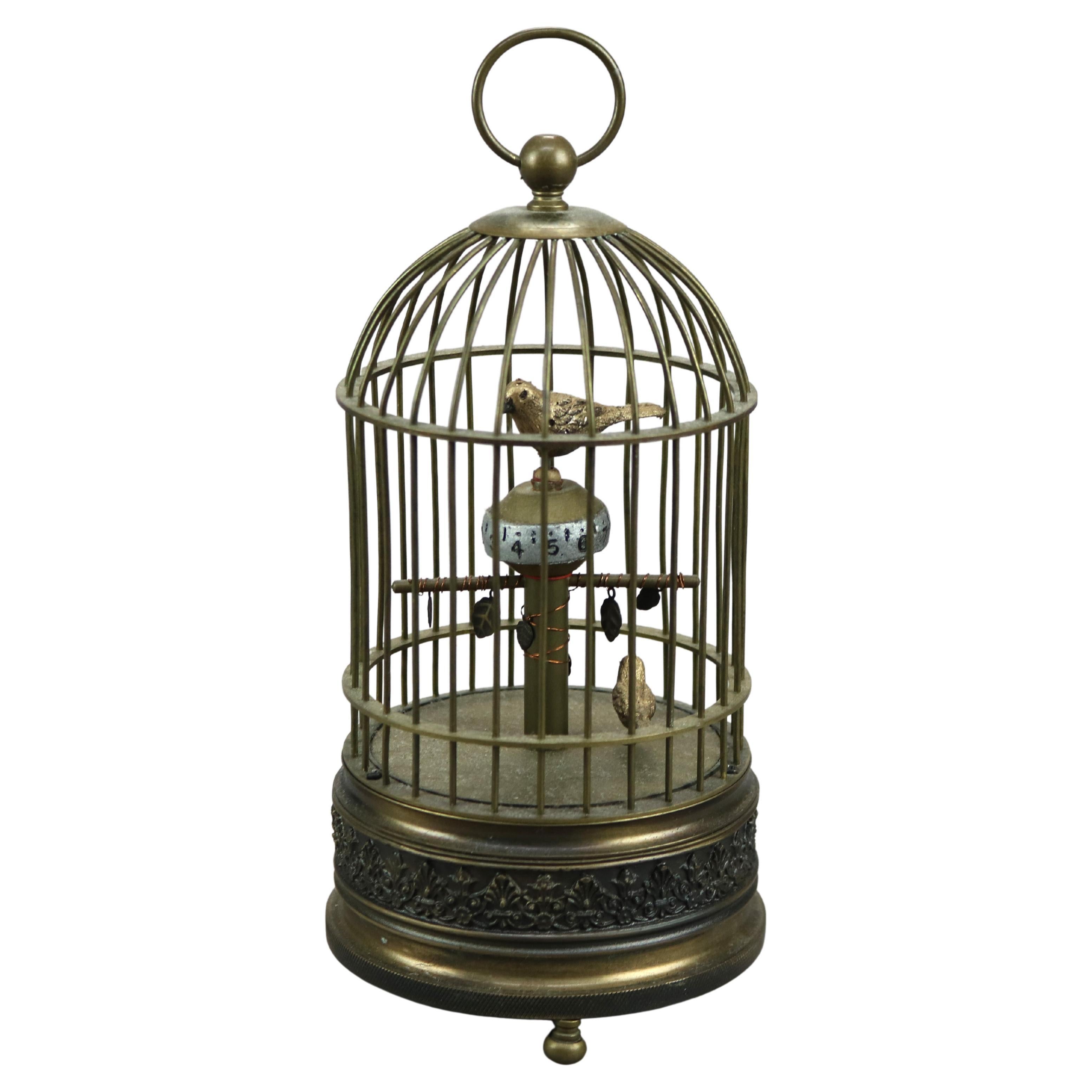 Antique Brass Bird Cage Desk Clock Circa 1910
