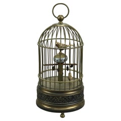 Horloge de bureau ancienne en forme de cage à oiseaux en laiton, c. 1910