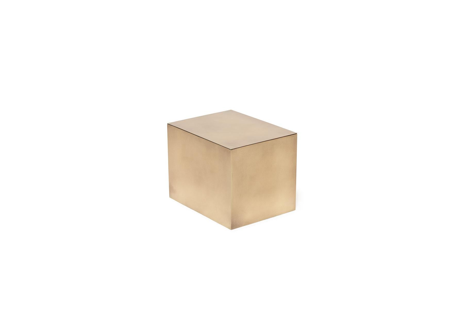 Contemporary Antique Brass Block Side Table For Sale