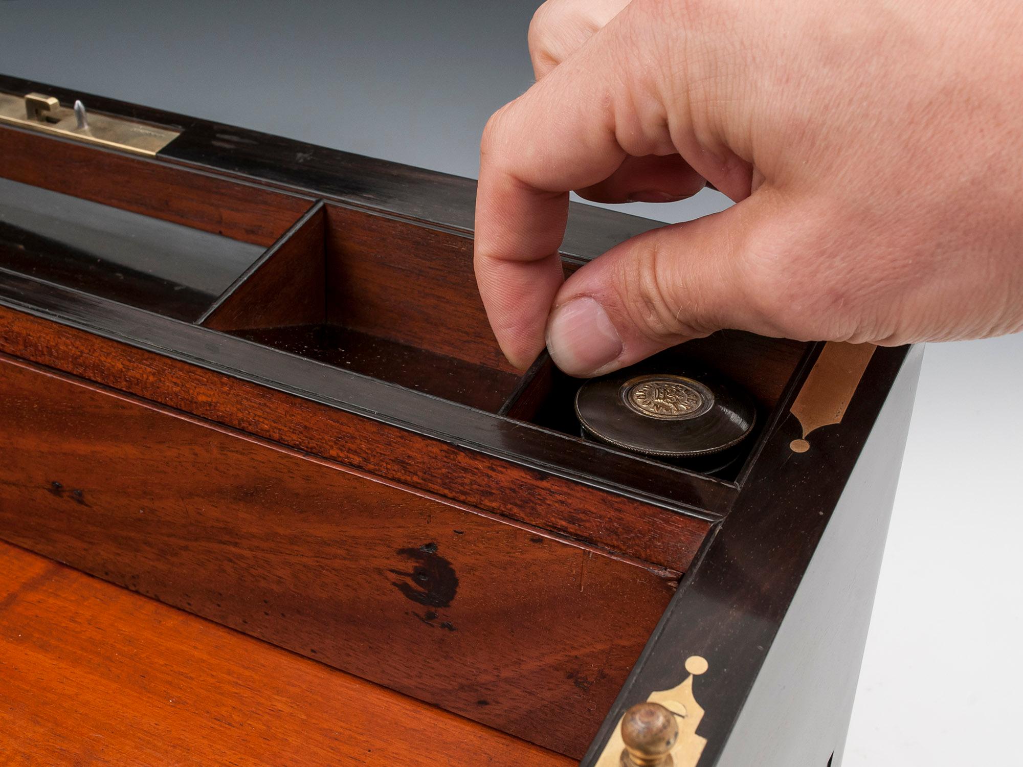 Antique Brass Bound Coromandel Writing Box with Secret Compartments 5