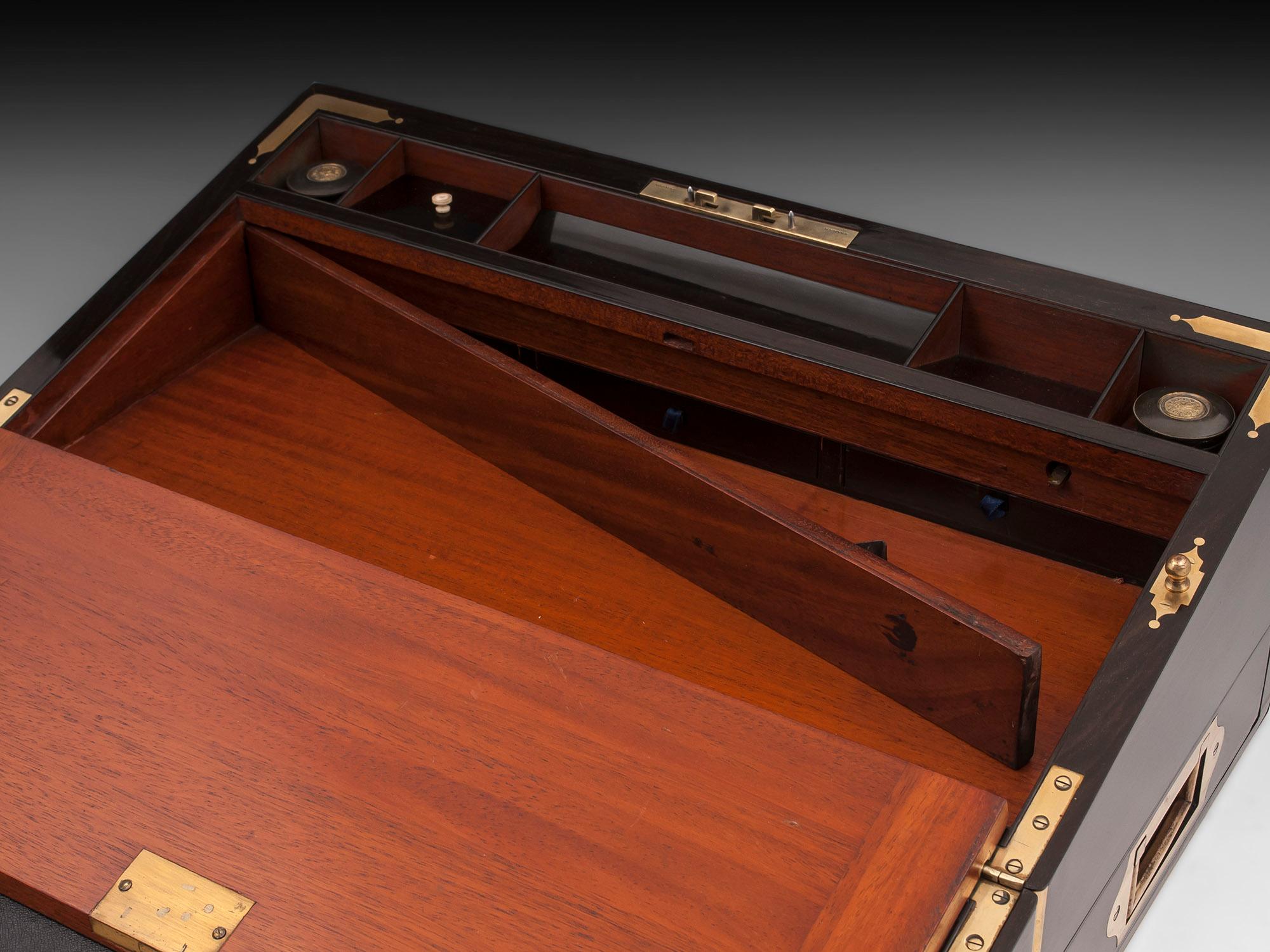 Antique Brass Bound Coromandel Writing Box with Secret Compartments 6