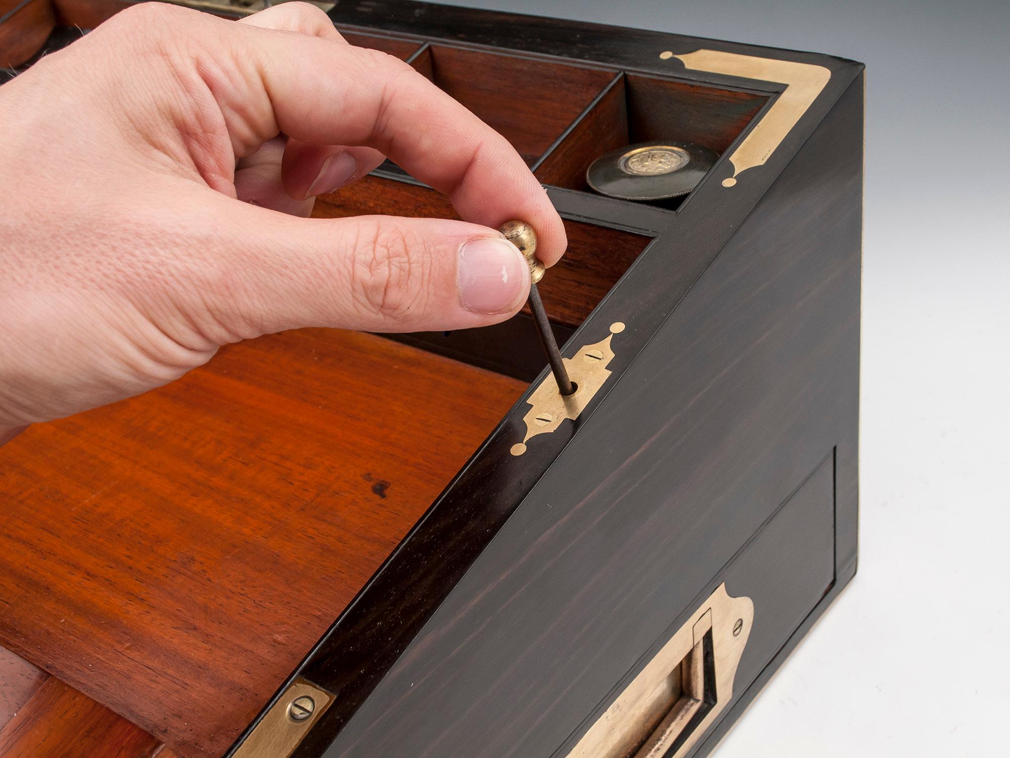 Antique Brass Bound Coromandel Writing Box with Secret Compartments 8