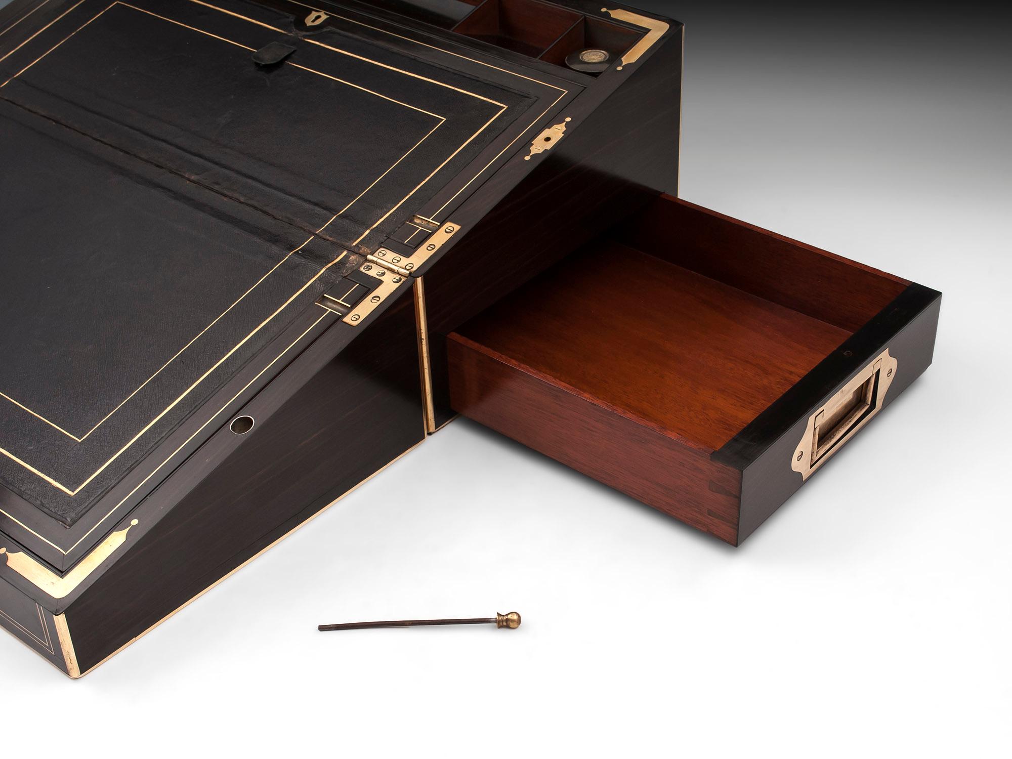 Antique Brass Bound Coromandel Writing Box with Secret Compartments 10