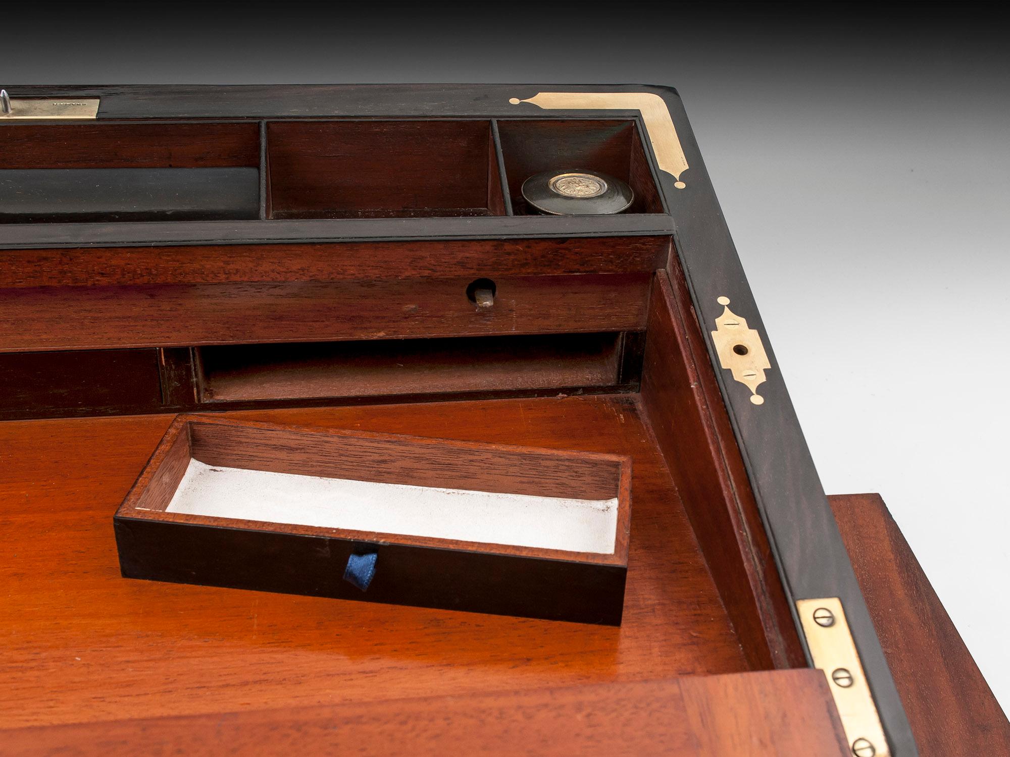 Antique Brass Bound Coromandel Writing Box with Secret Compartments 11