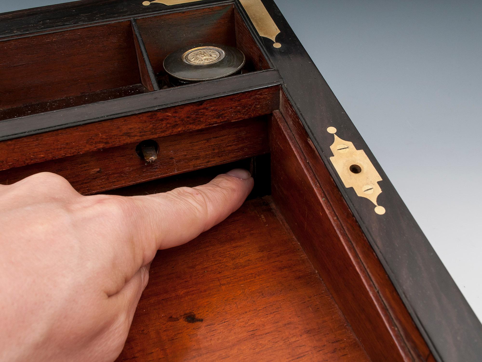 Antique Brass Bound Coromandel Writing Box with Secret Compartments 12