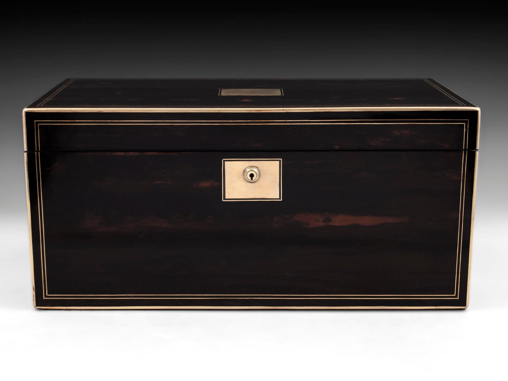 Victorian Antique Brass Bound Coromandel Writing Box with Secret Compartments