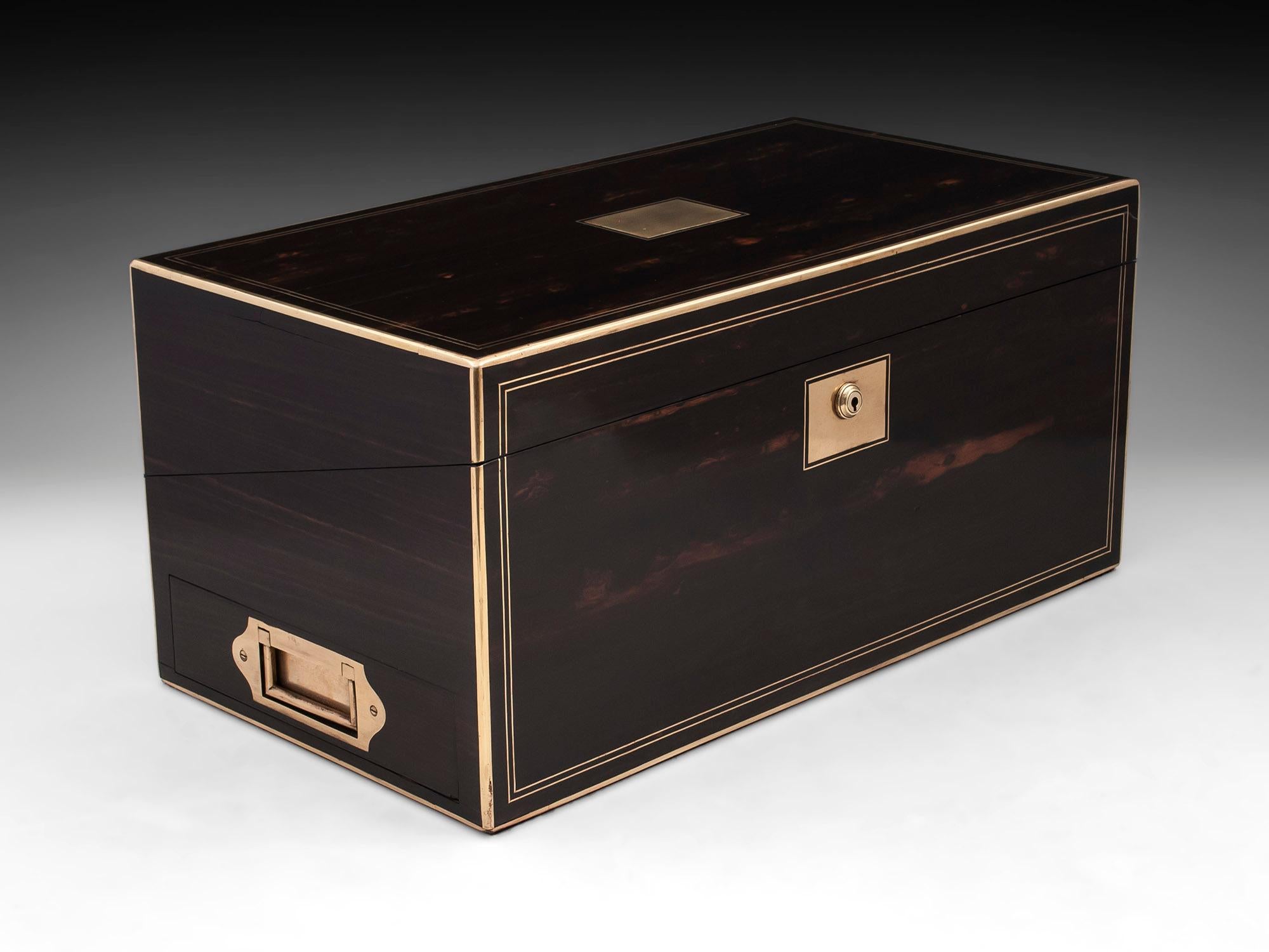 Antique Brass Bound Coromandel Writing Box with Secret Compartments In Good Condition In Northampton, United Kingdom