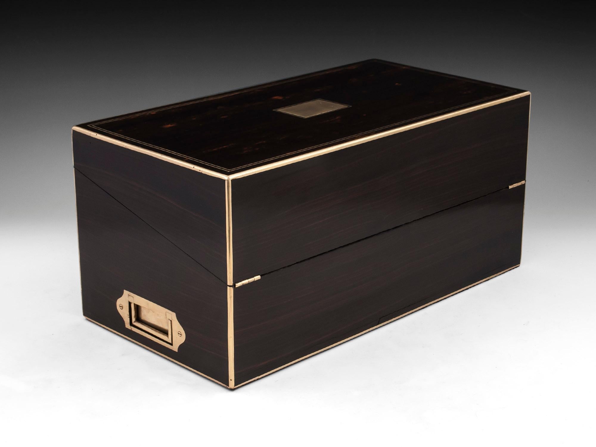 19th Century Antique Brass Bound Coromandel Writing Box with Secret Compartments
