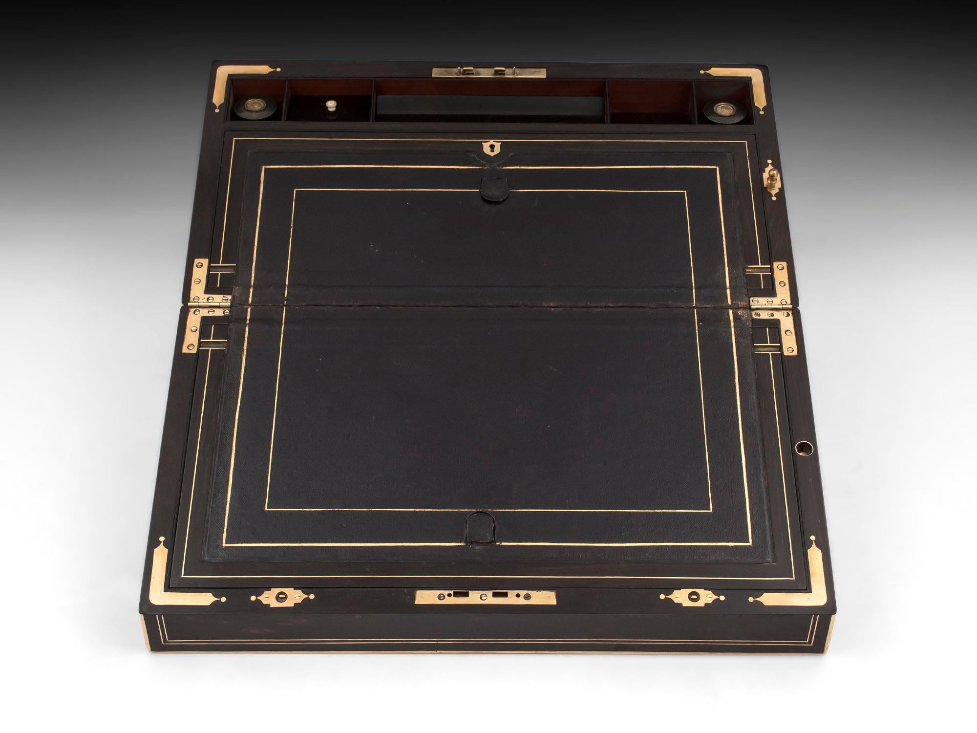 Antique Brass Bound Coromandel Writing Box with Secret Compartments 1