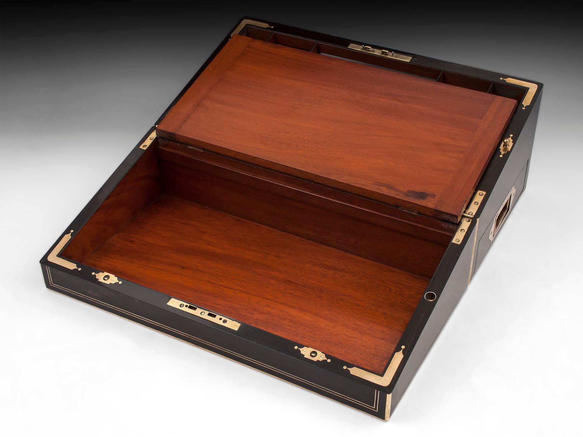 Antique Brass Bound Coromandel Writing Box with Secret Compartments 2