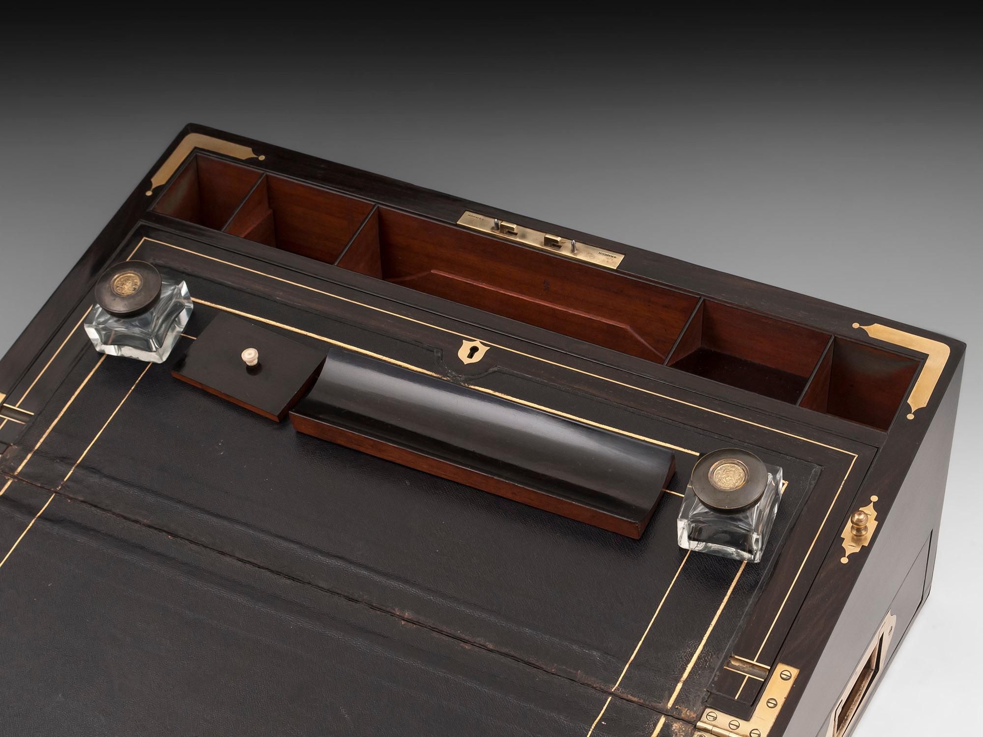 Antique Brass Bound Coromandel Writing Box with Secret Compartments 3
