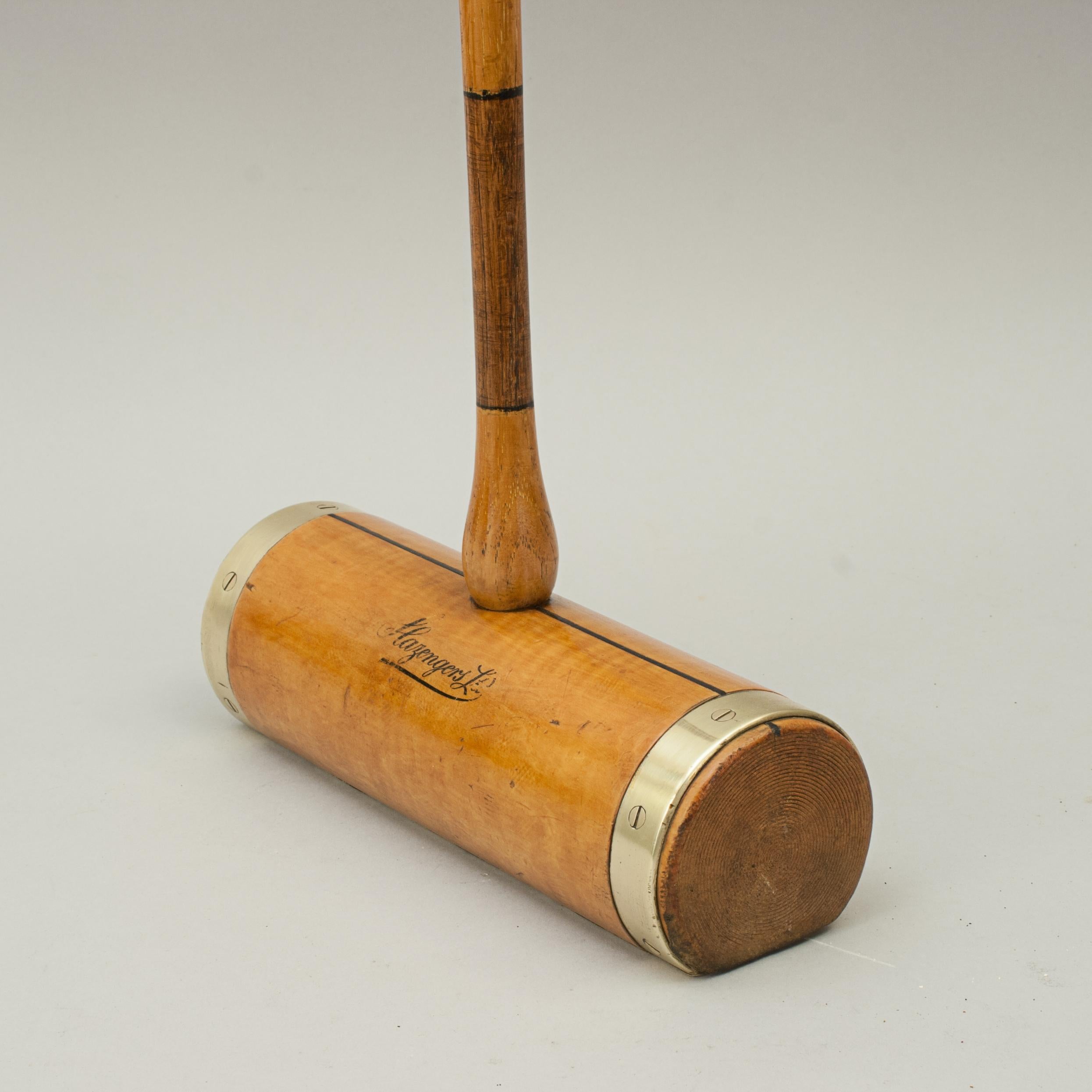 Antique Brass Bound Flat Bottom Croquet Mallet, Slazenger 'Corbally' 1