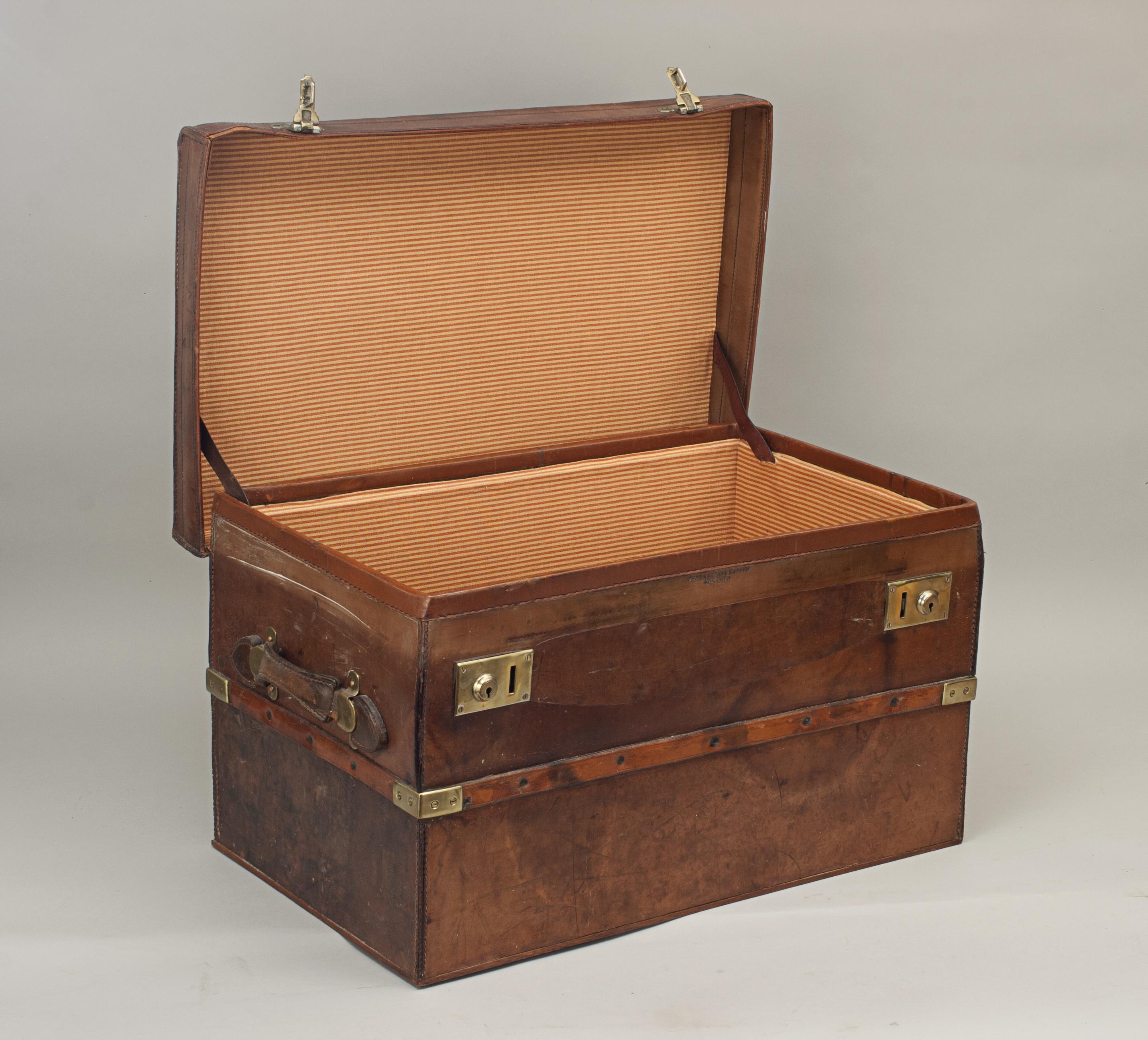Antique Brass Bound, Leather Travelling Trunk by Webb & Bryant 7