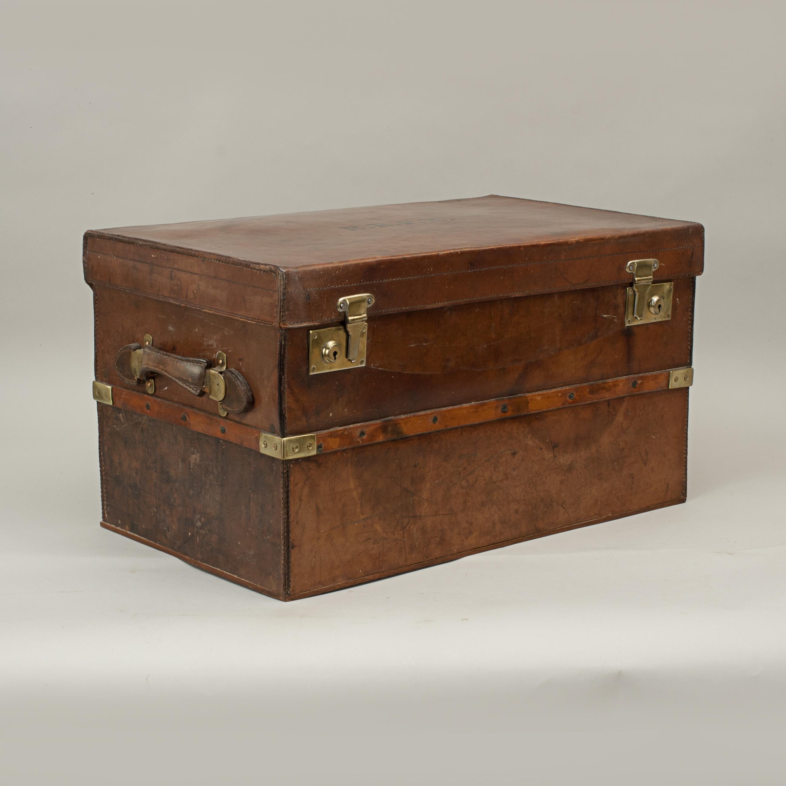 Antique Brass Bound, Leather Travelling Trunk by Webb & Bryant 10