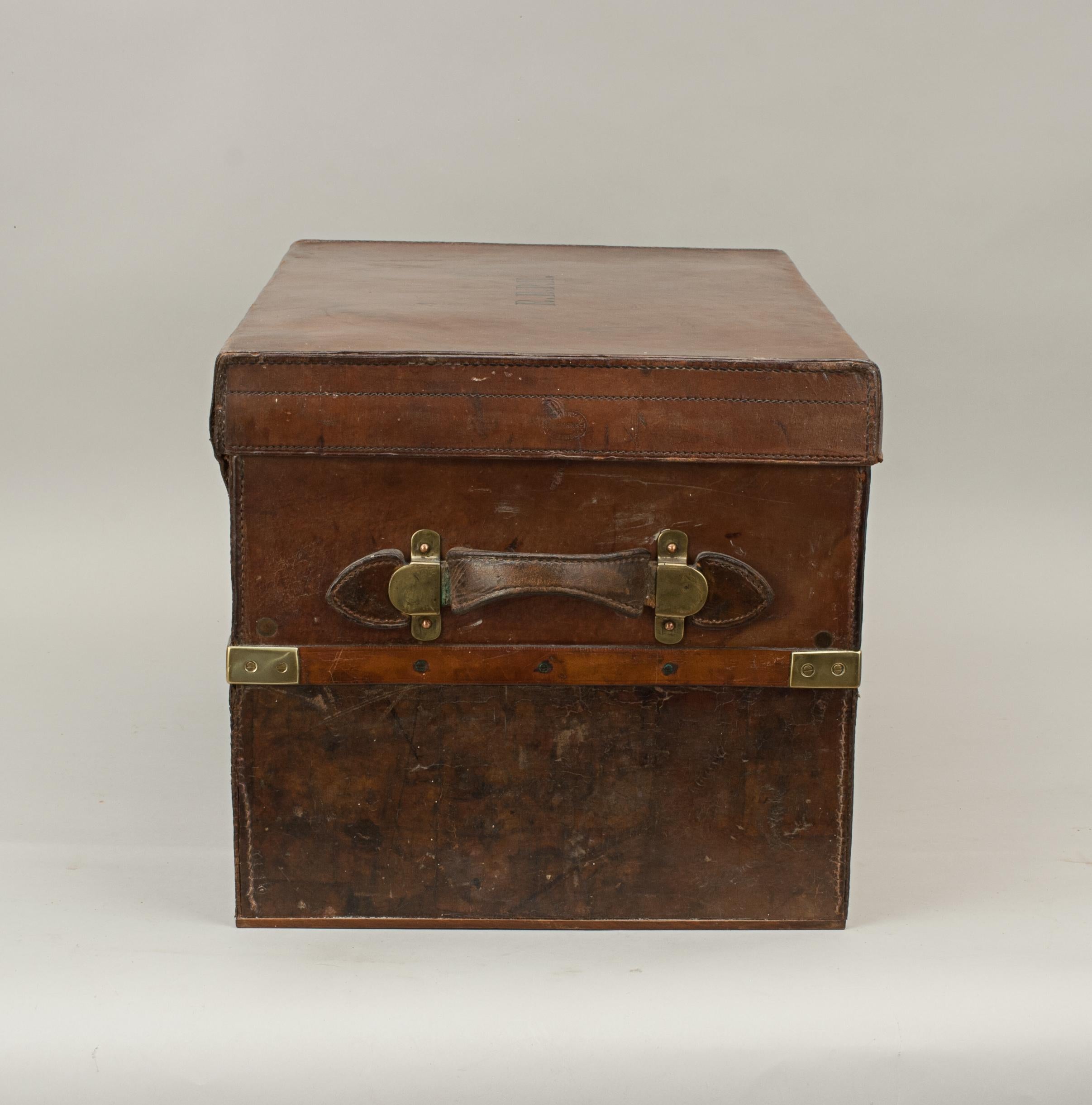 Early 20th Century Antique Brass Bound, Leather Travelling Trunk by Webb & Bryant