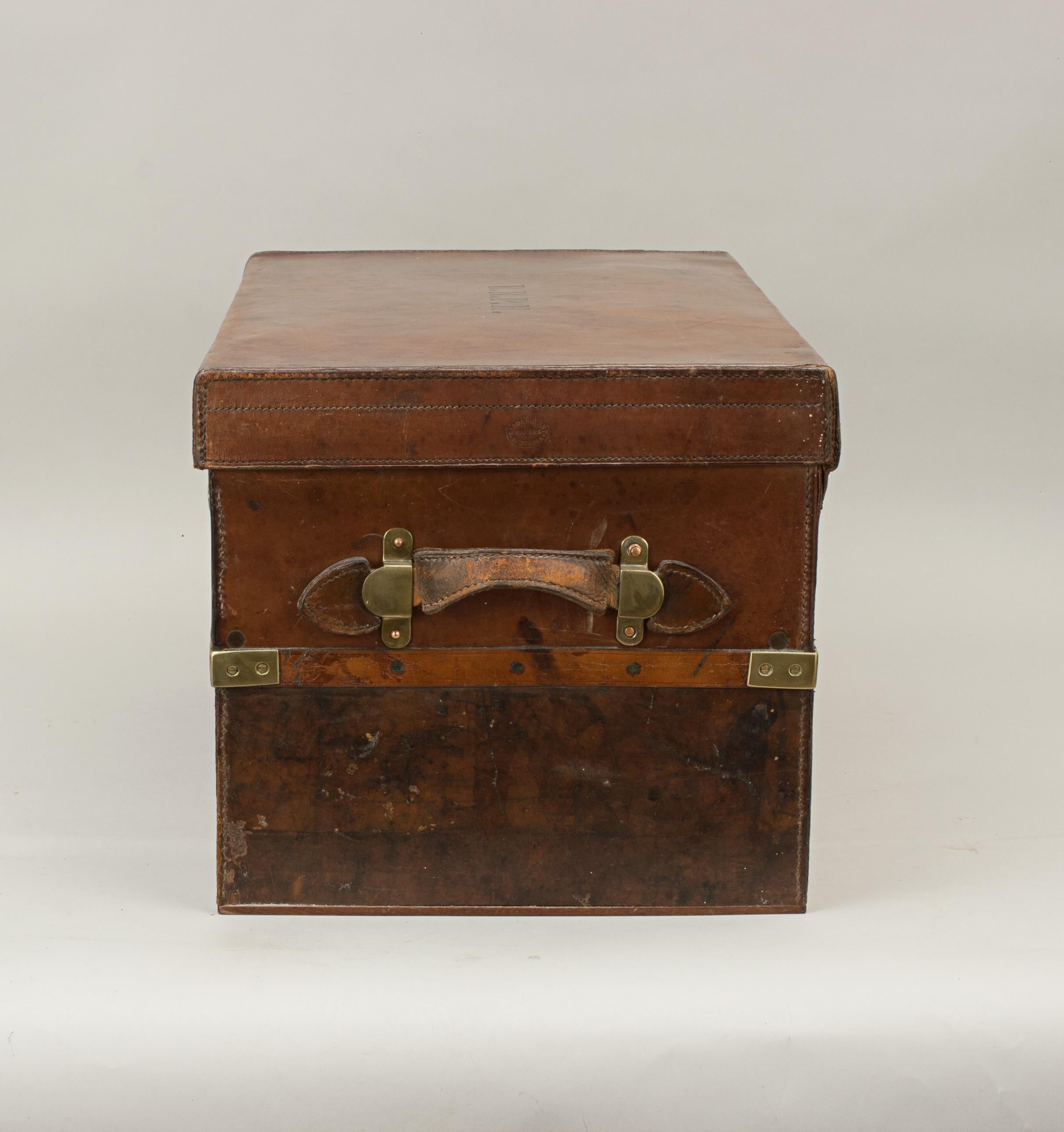 Antique Brass Bound, Leather Travelling Trunk by Webb & Bryant 1