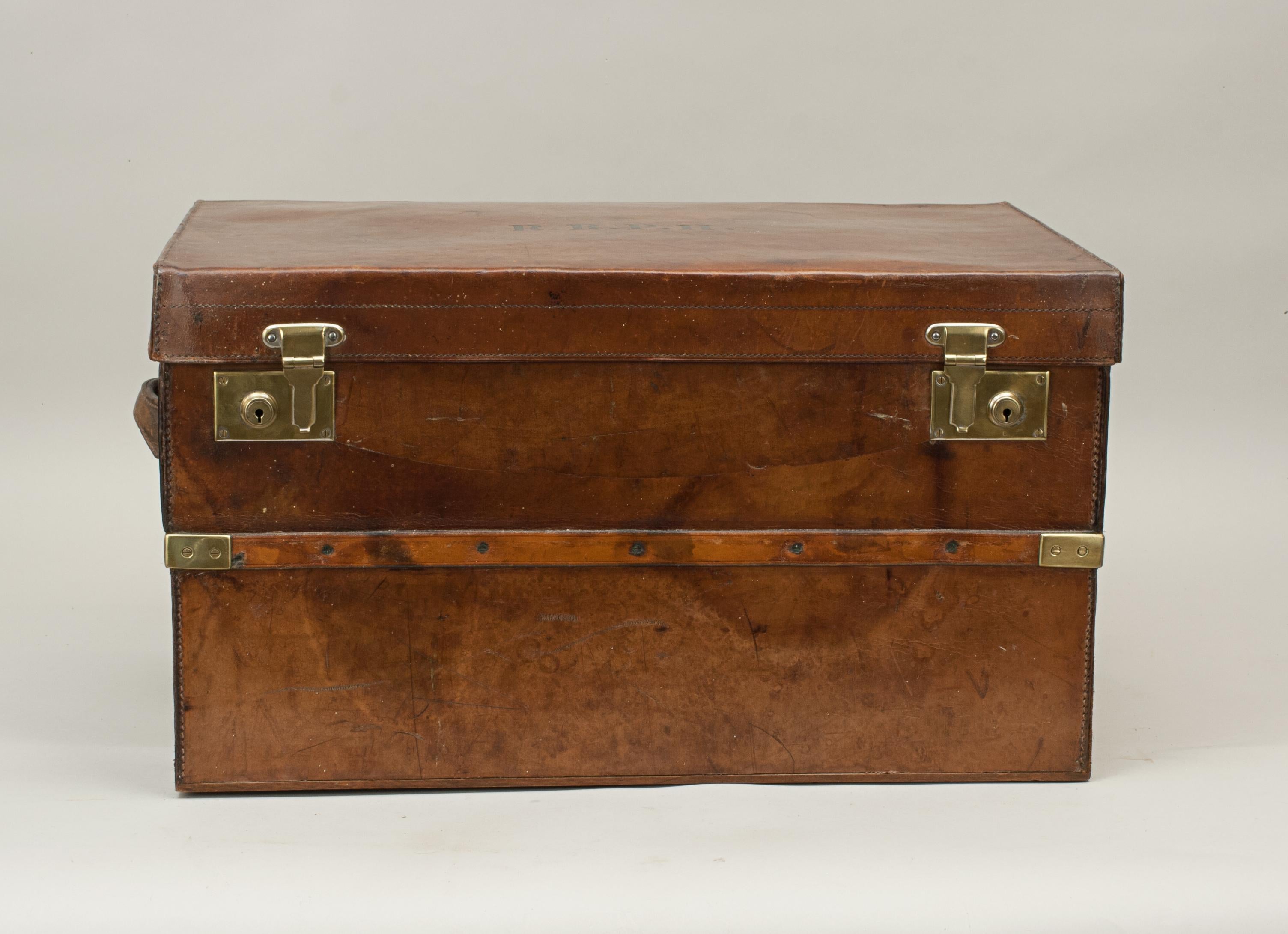 Antique Brass Bound, Leather Travelling Trunk by Webb & Bryant 2