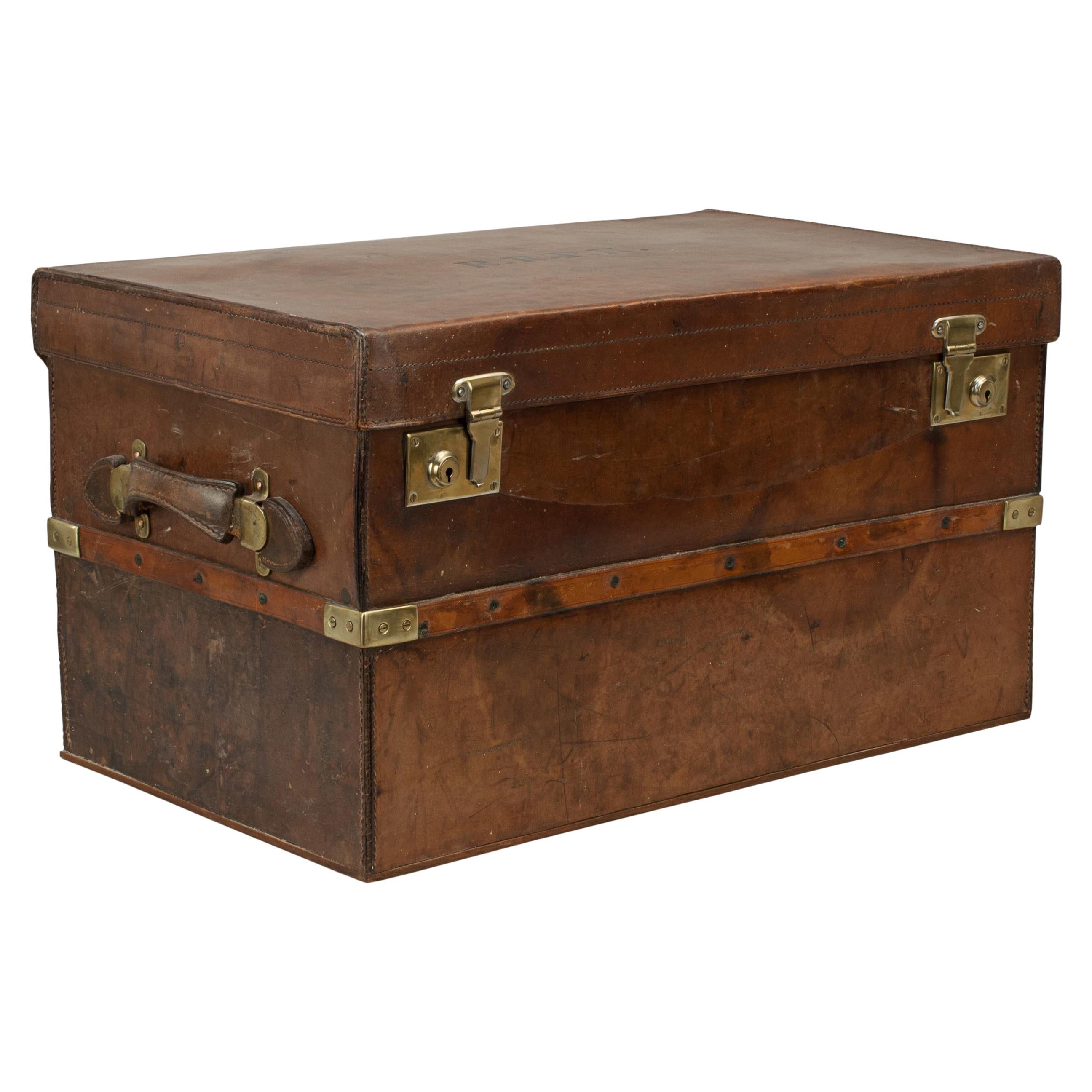 Antique Brass Bound, Leather Travelling Trunk by Webb & Bryant