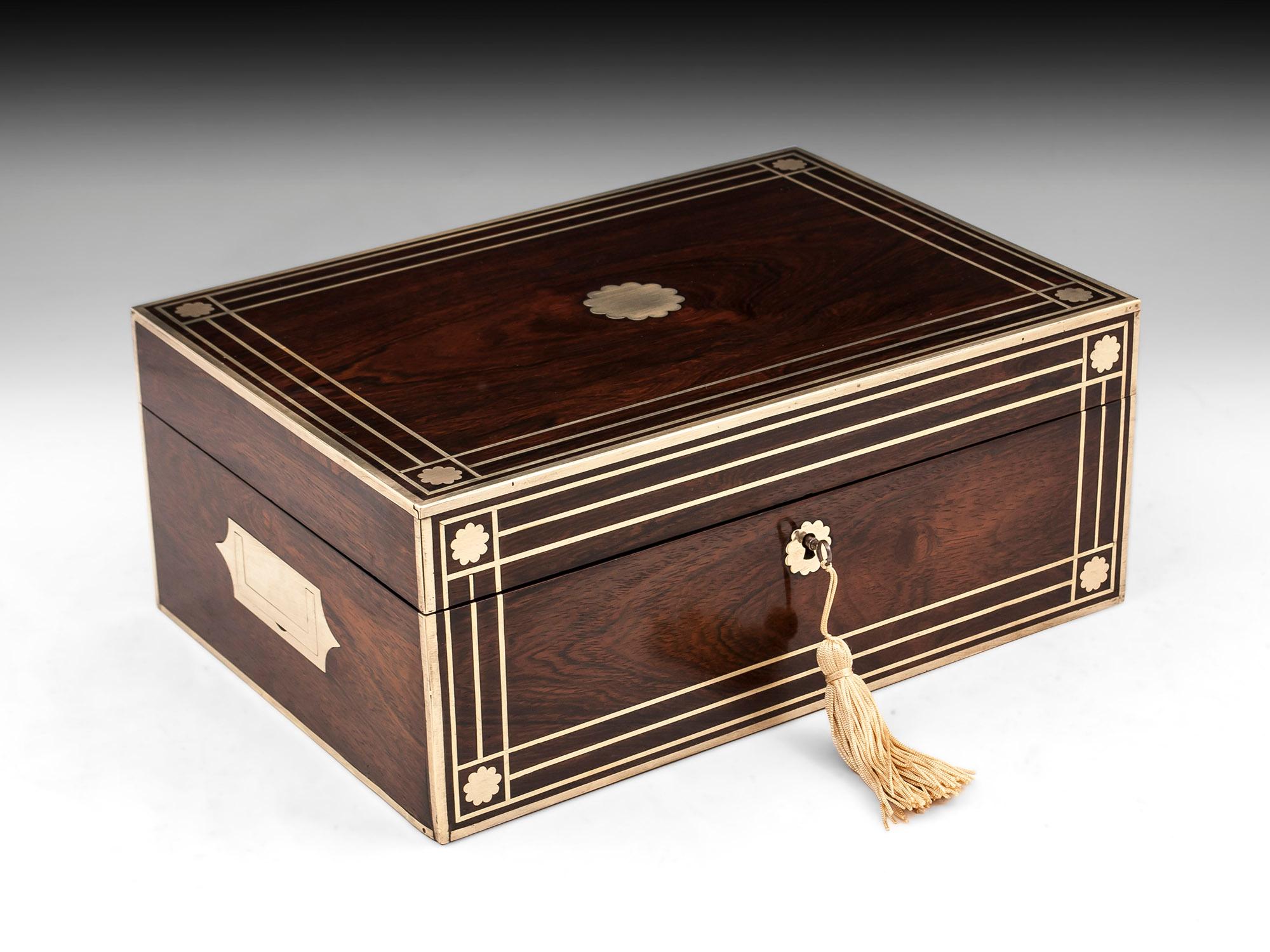 Antique Brass Bound Mahogany Jewelry Box, 19th Century 8